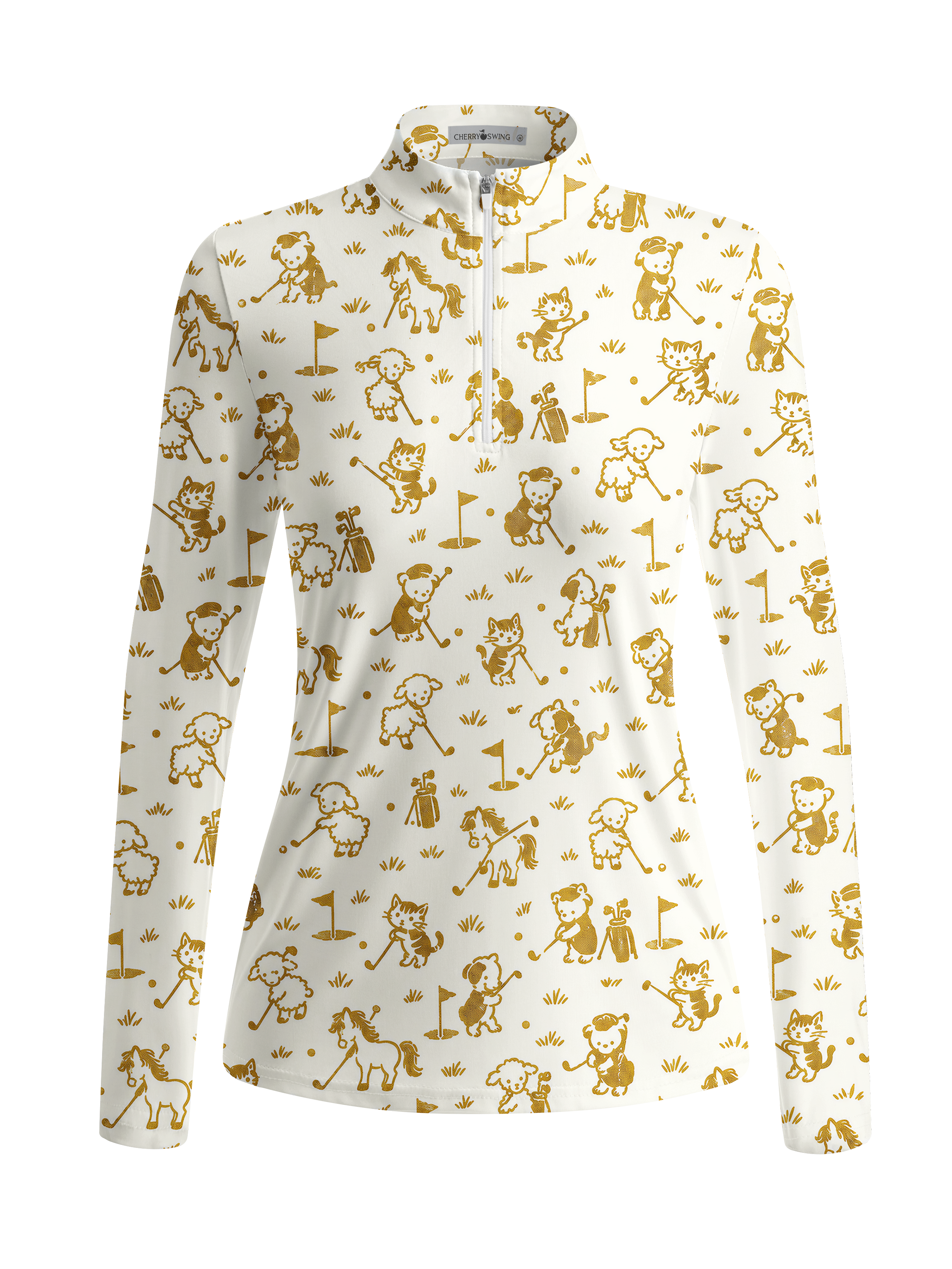 Cherryswing Women's Gradient Color FlowersLong Sleeve Golf Polo