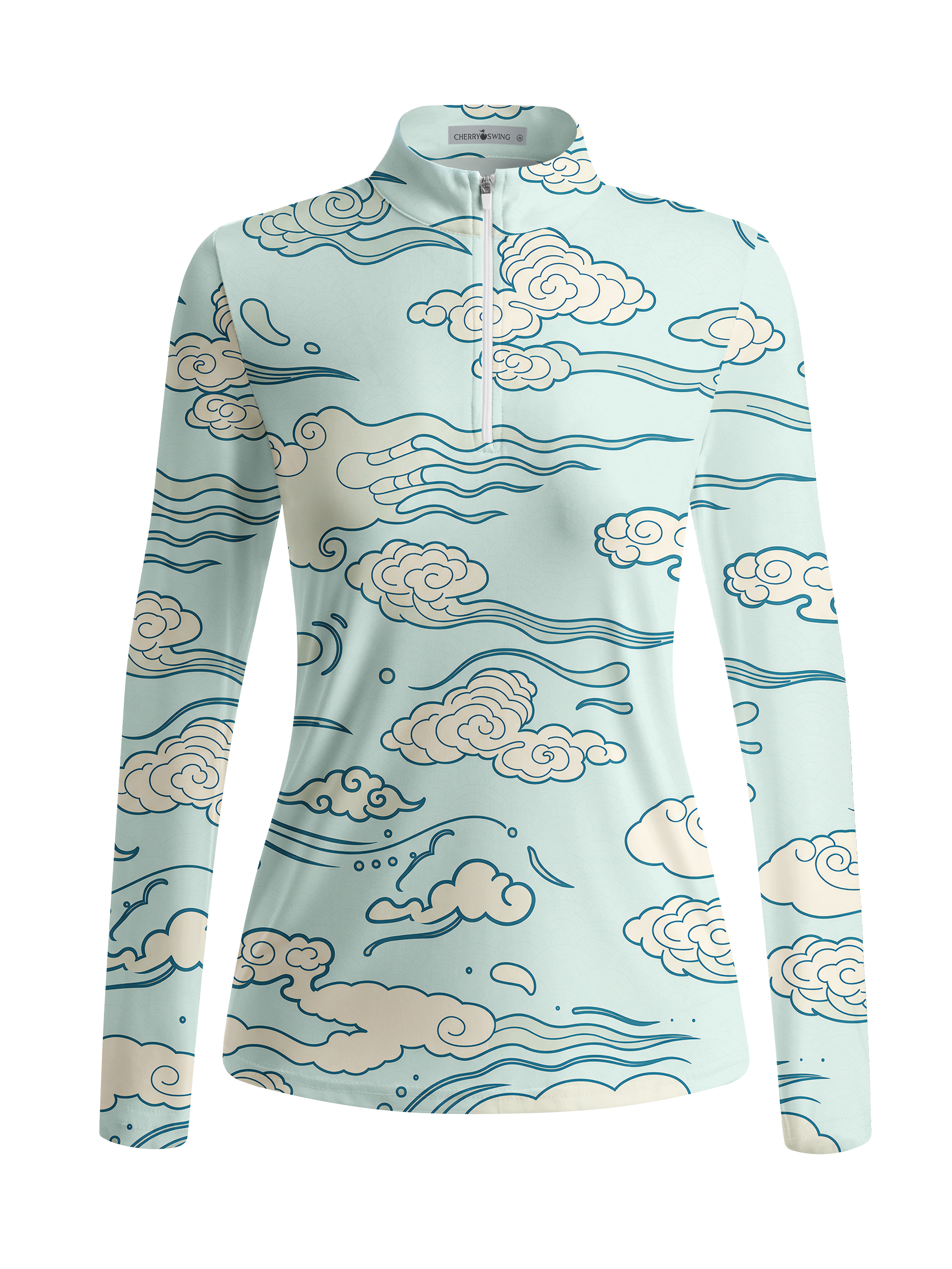 Cherryswing Women's Gradient Color FlowersLong Sleeve Golf Polo