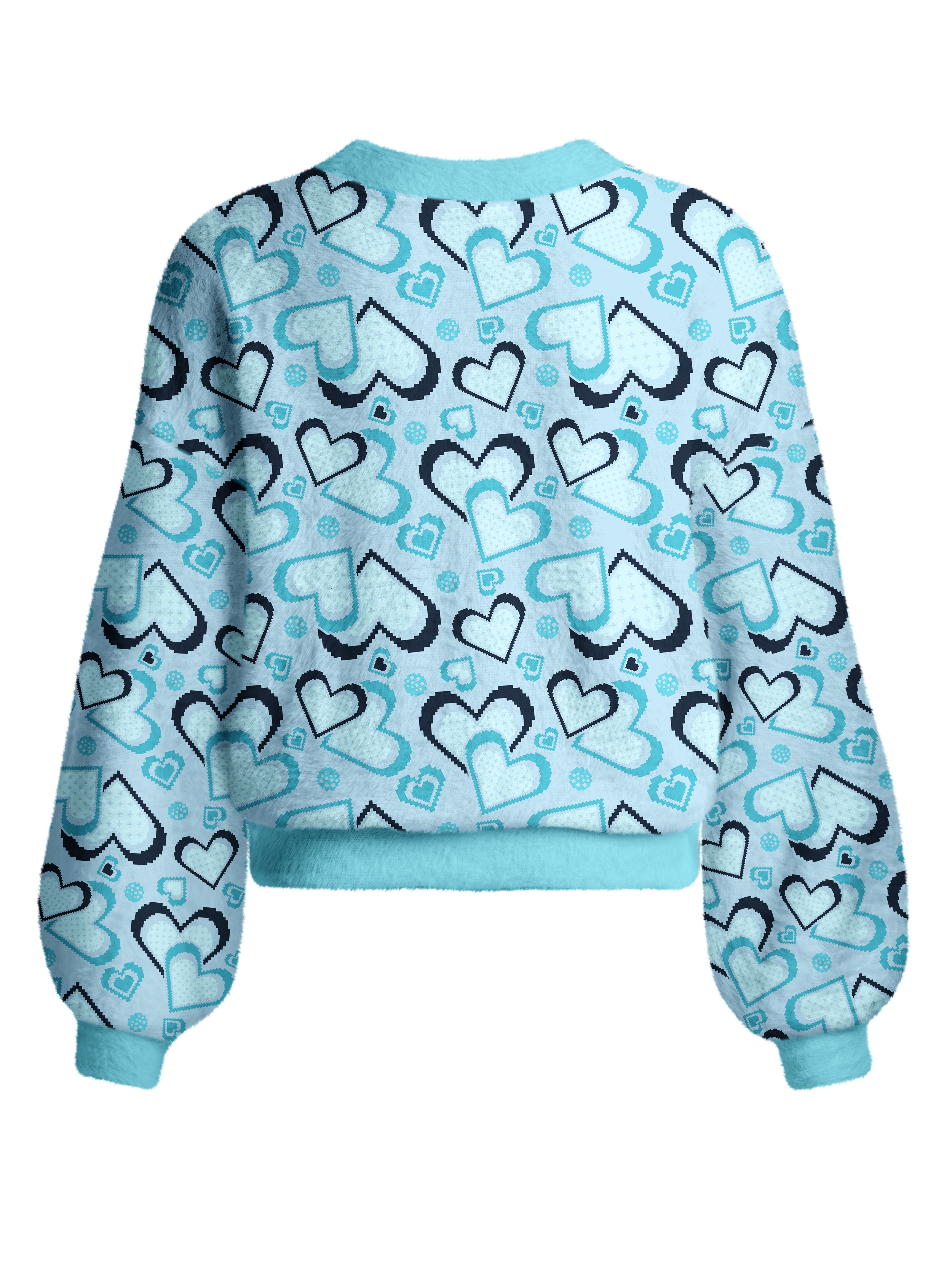 Cherryswing Women's Retro Pixel Heart Fuzzy Knit Golf Cardigan