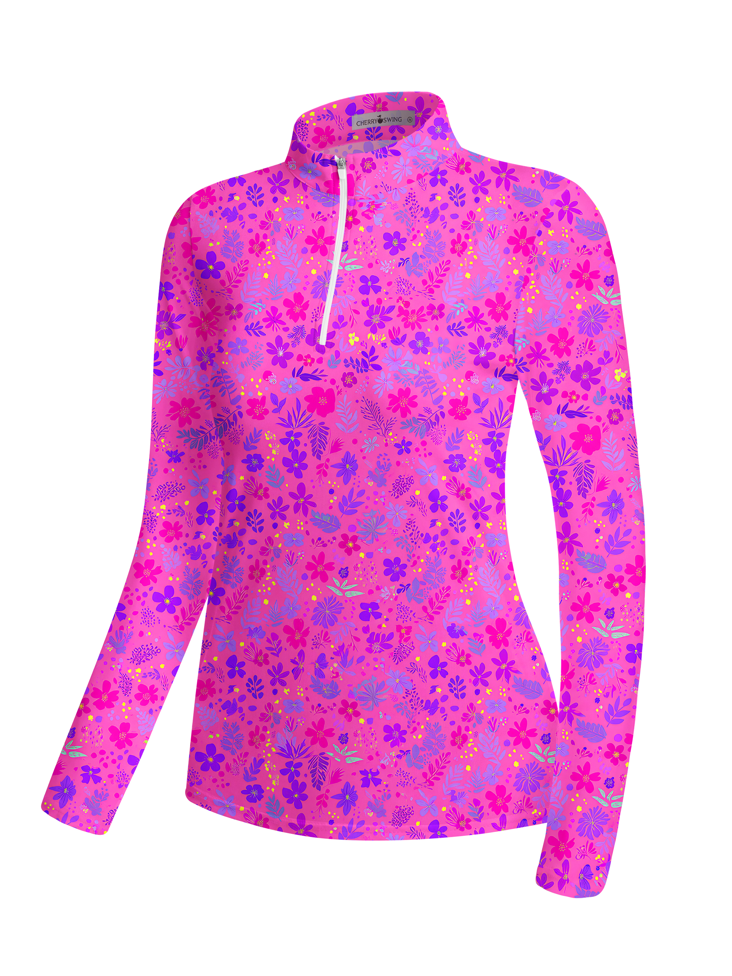Cherryswing Women's Neon Wildflower Print Long Sleeve Golf Shirt