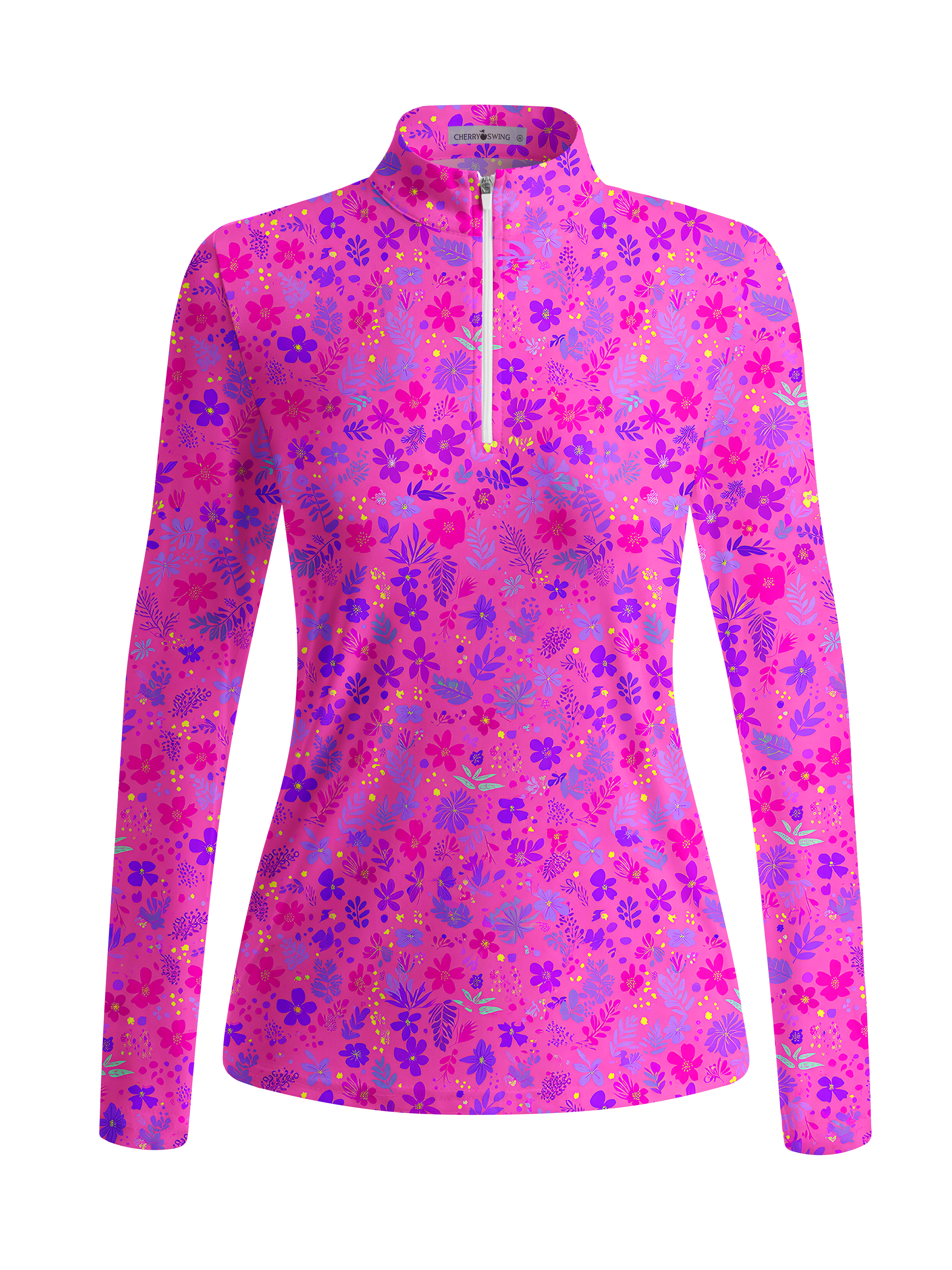 Cherryswing Women's Gradient Color FlowersLong Sleeve Golf Polo