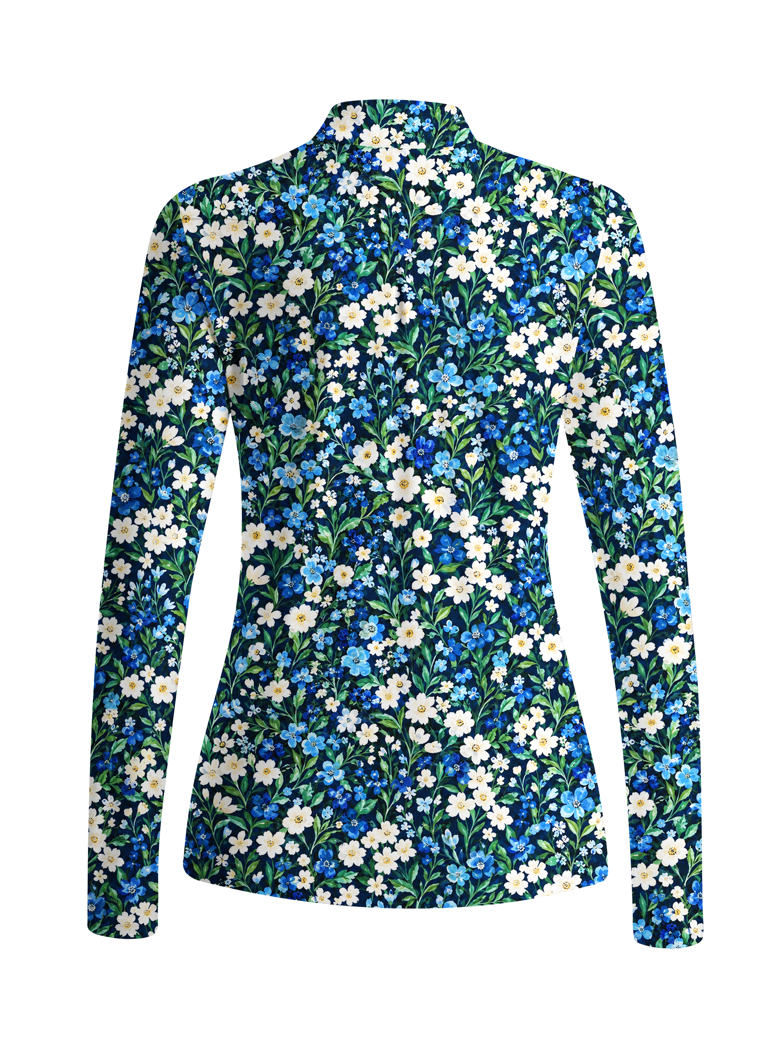 Cherryswing Women's Midnight Garden Floral Print Long Sleeve Golf Shirt