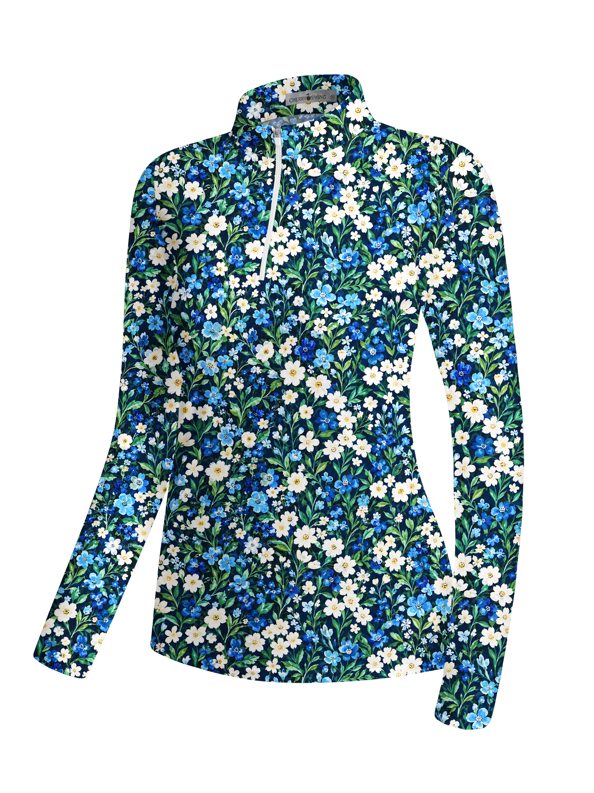 Cherryswing Women's Midnight Garden Floral Print Long Sleeve Golf Shirt