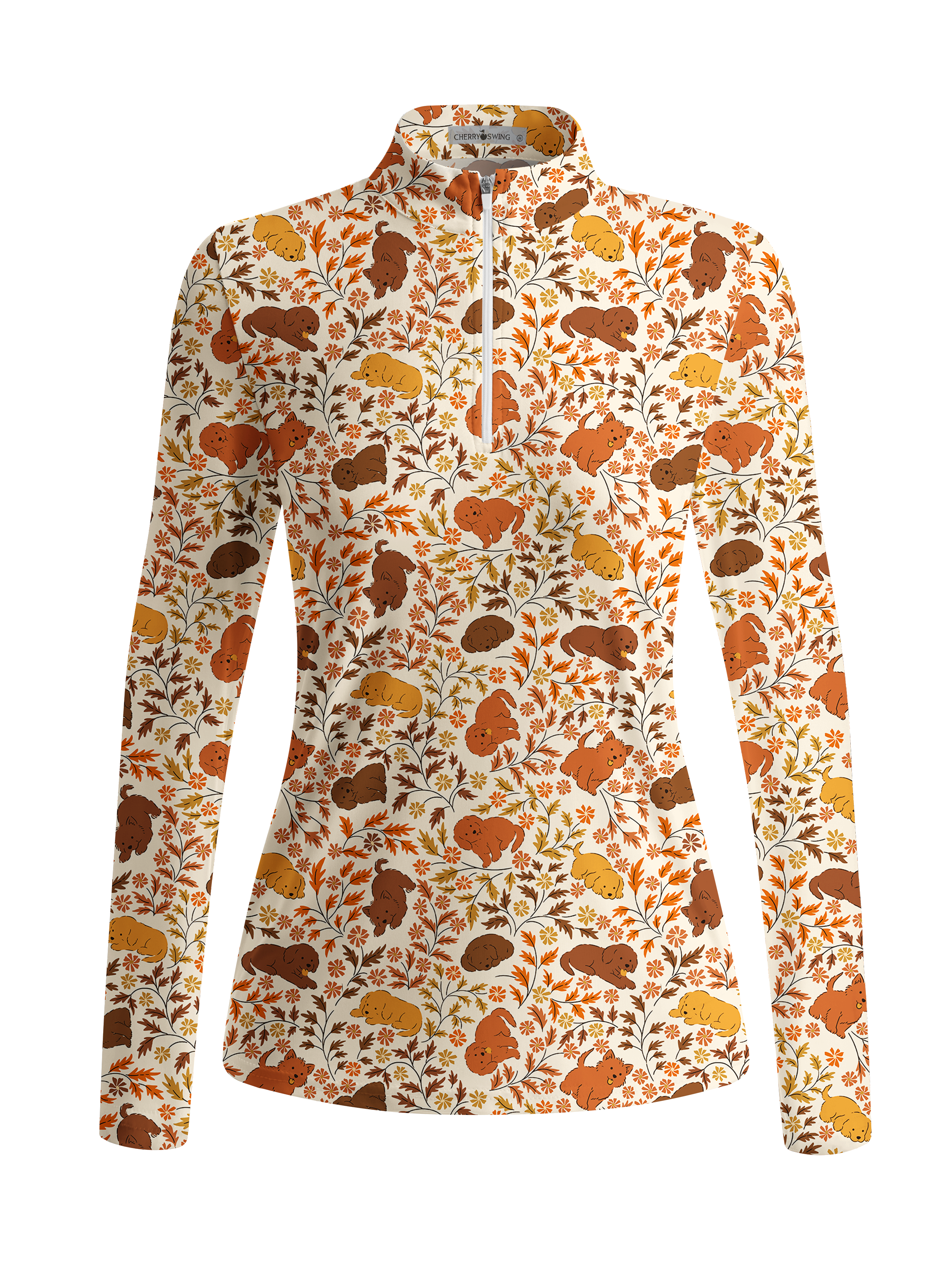 Cherryswing Women's Gradient Color FlowersLong Sleeve Golf Polo