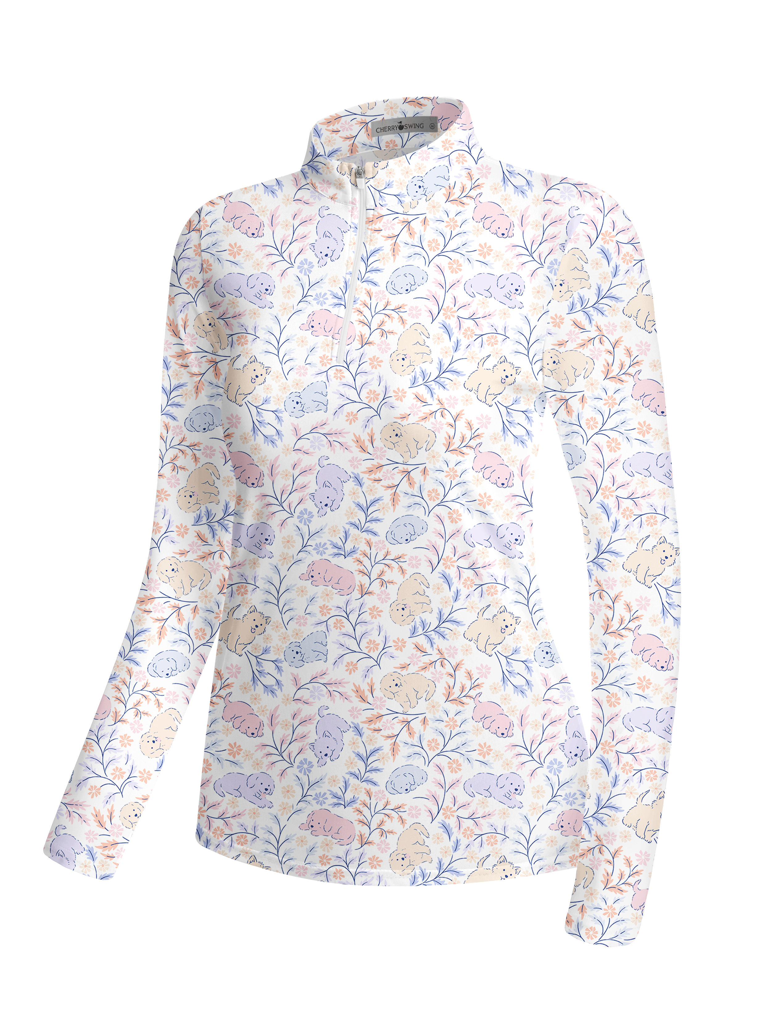 Cherryswing Women's Puppy and Leaf Print Long Sleeve Golf Shirt