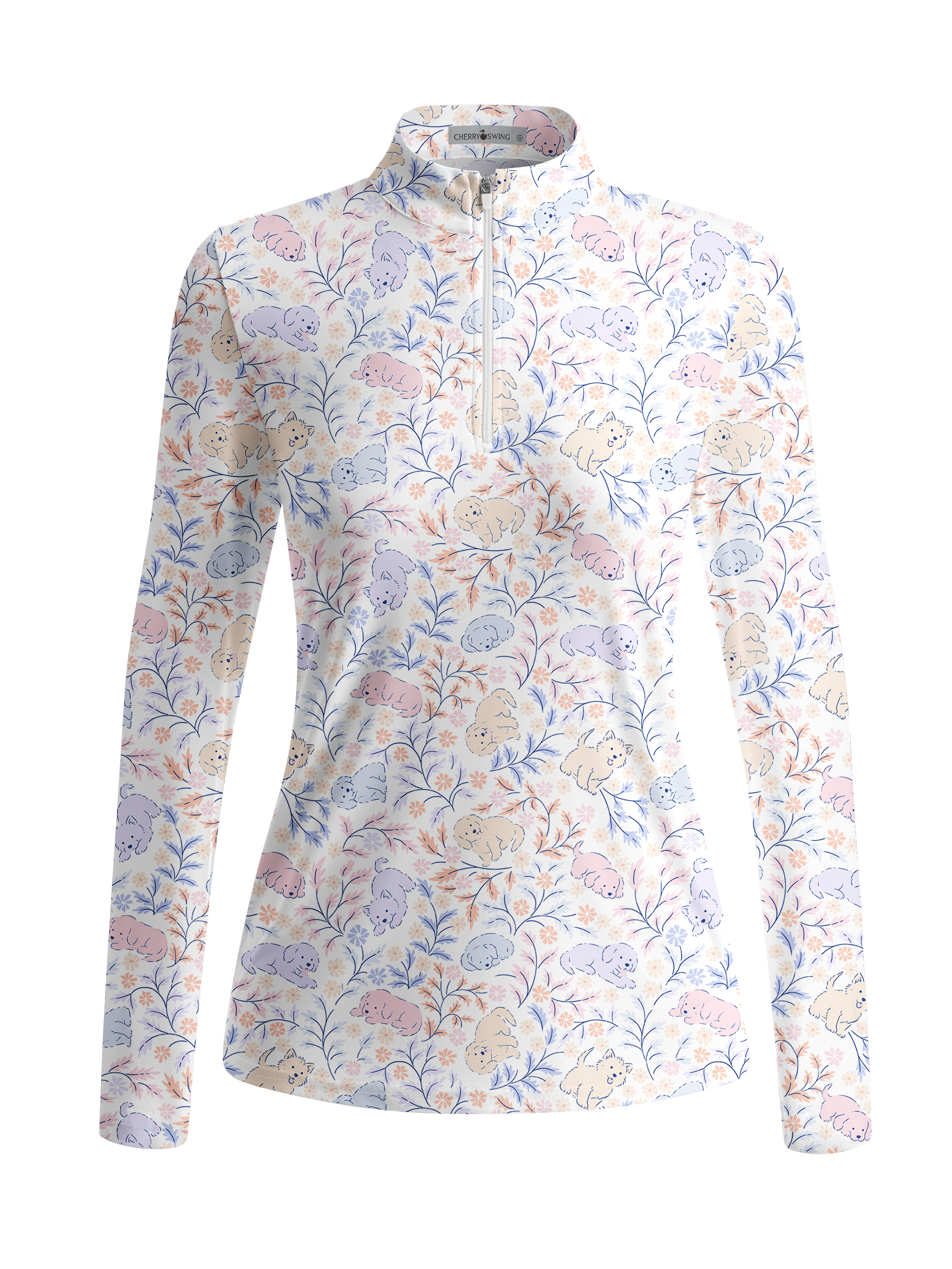 Cherryswing Women's Puppy and Leaf Print Long Sleeve Golf Shirt