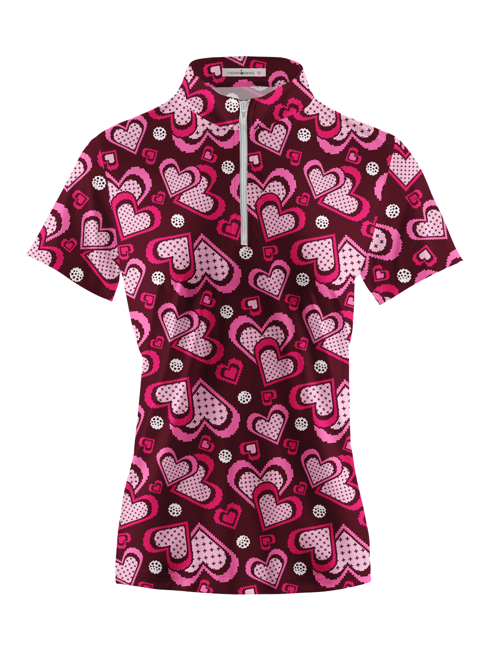 Cherryswing Women's Retro Pixel Heart Short Sleeve Golf Shirt