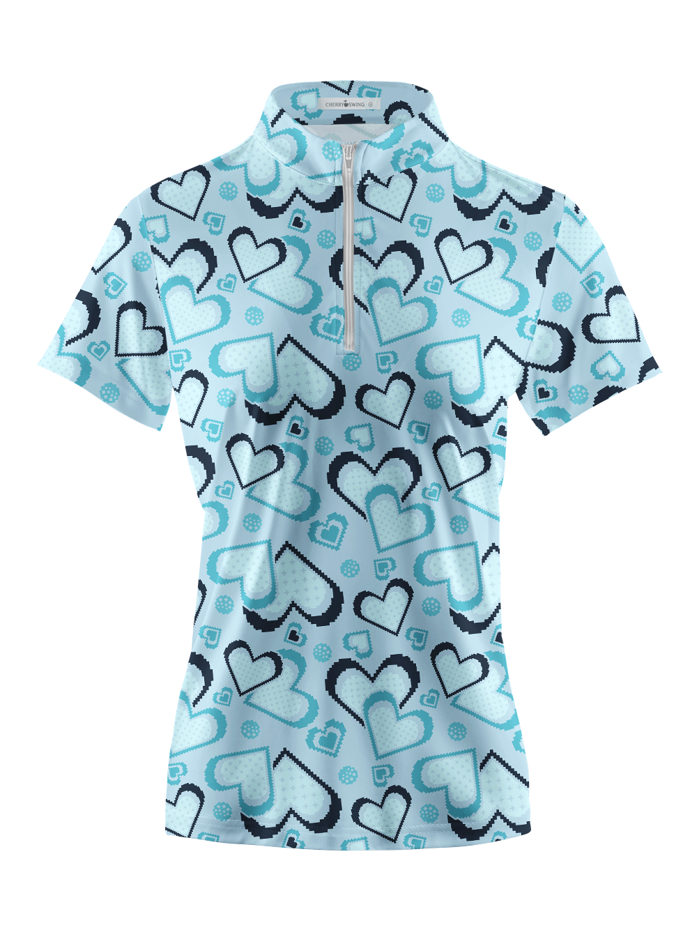 Cherryswing Women's Retro Pixel Heart Short Sleeve Golf Shirt