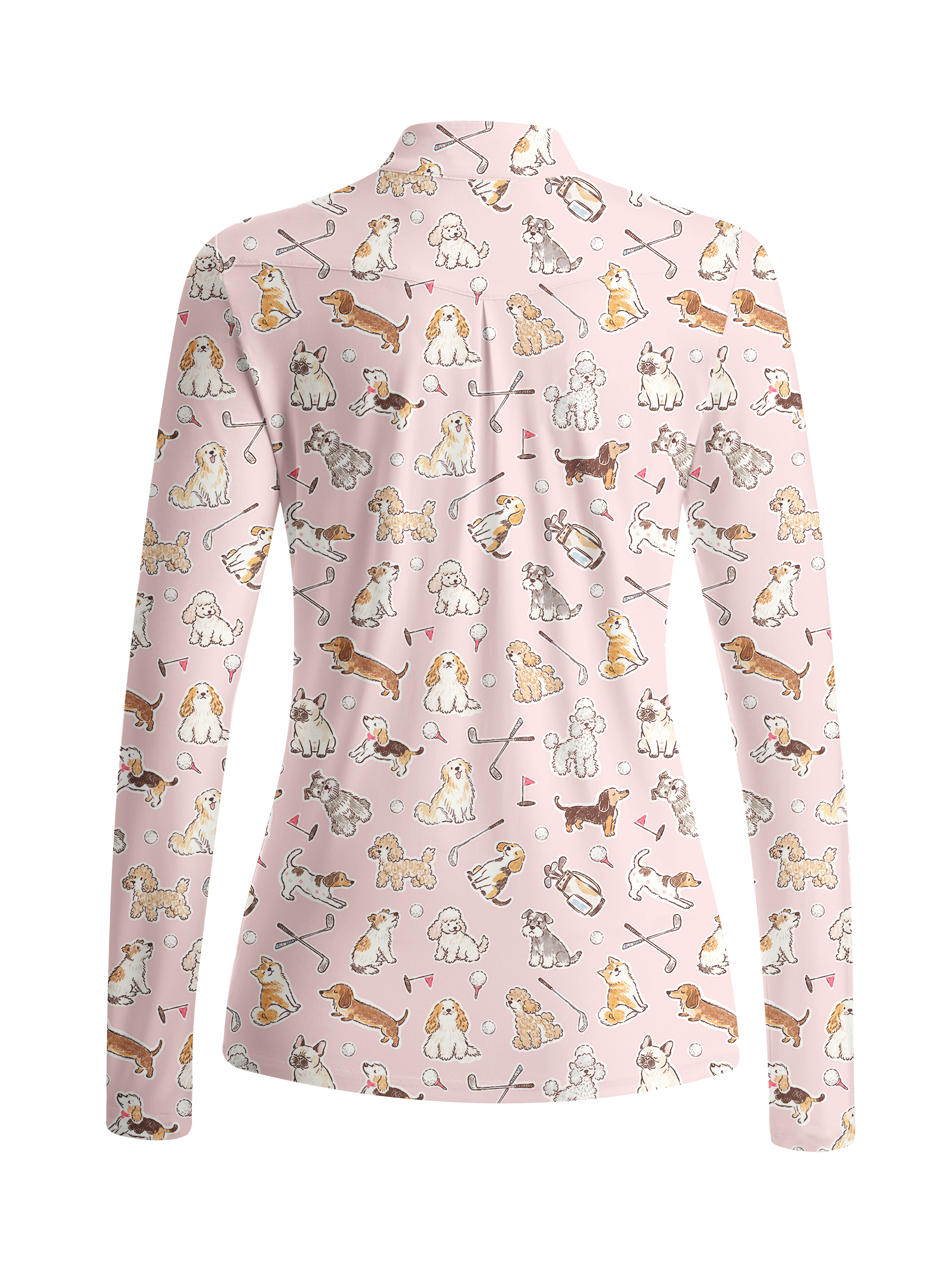 Cherryswing Women's Playful Pups and Golf Gear Print Long Sleeve Polo Shirt