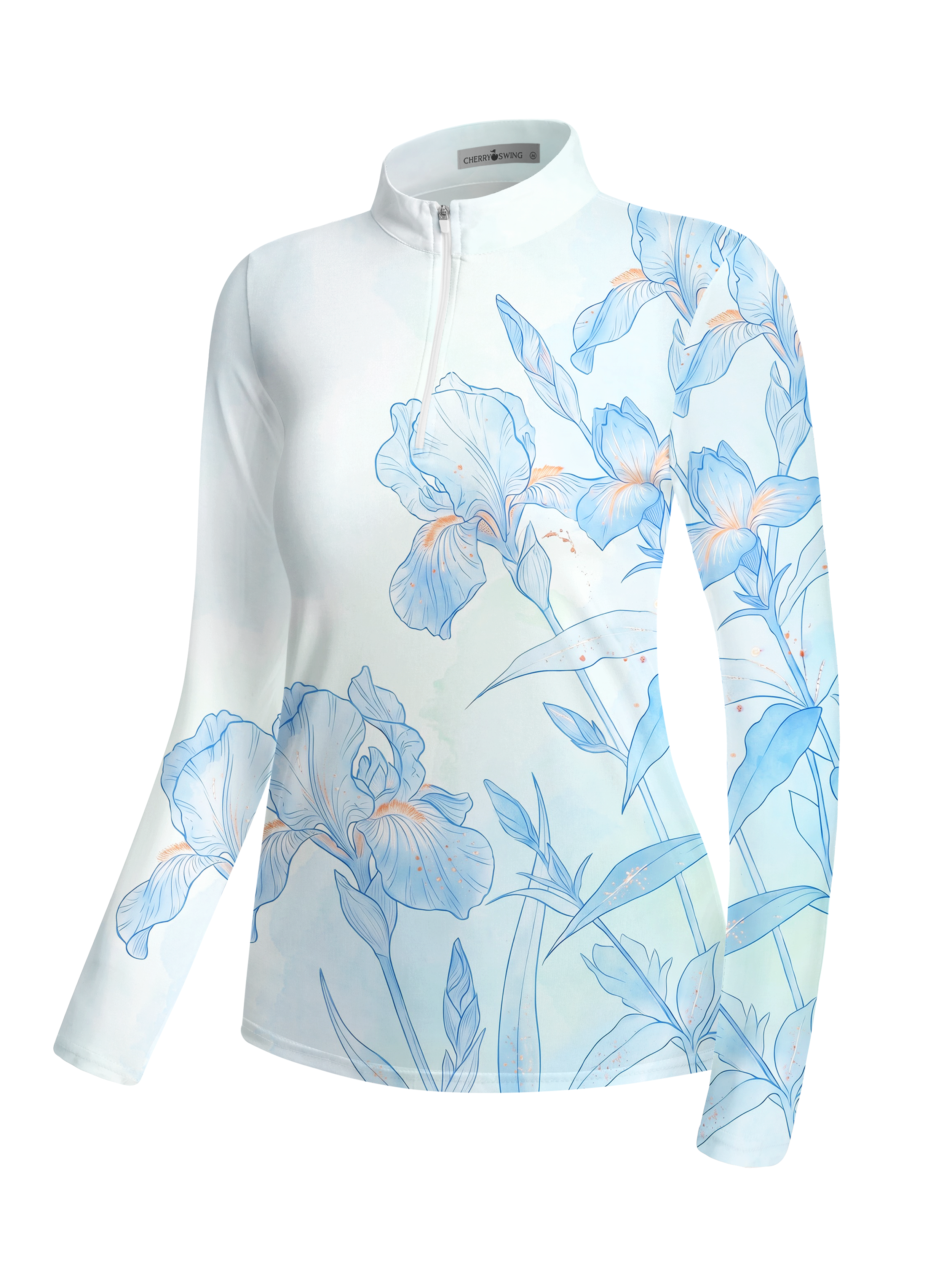 Cherryswing Women's Watercolor Iris Gradient Long Sleeve Golf Shirt