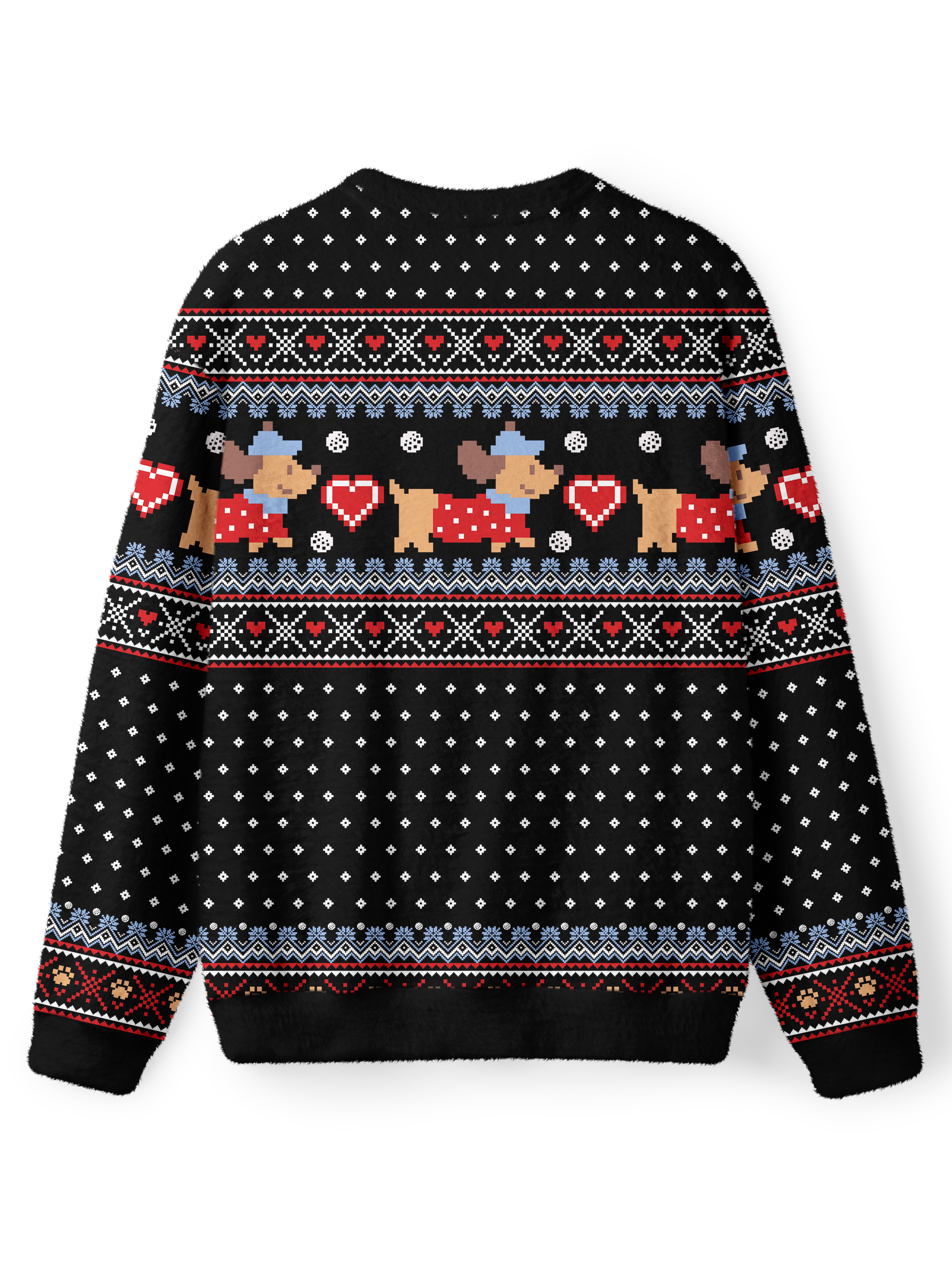 Cherryswing Women's Pixel Dog and Heart Nordic Fuzzy Crew Neck Sweater