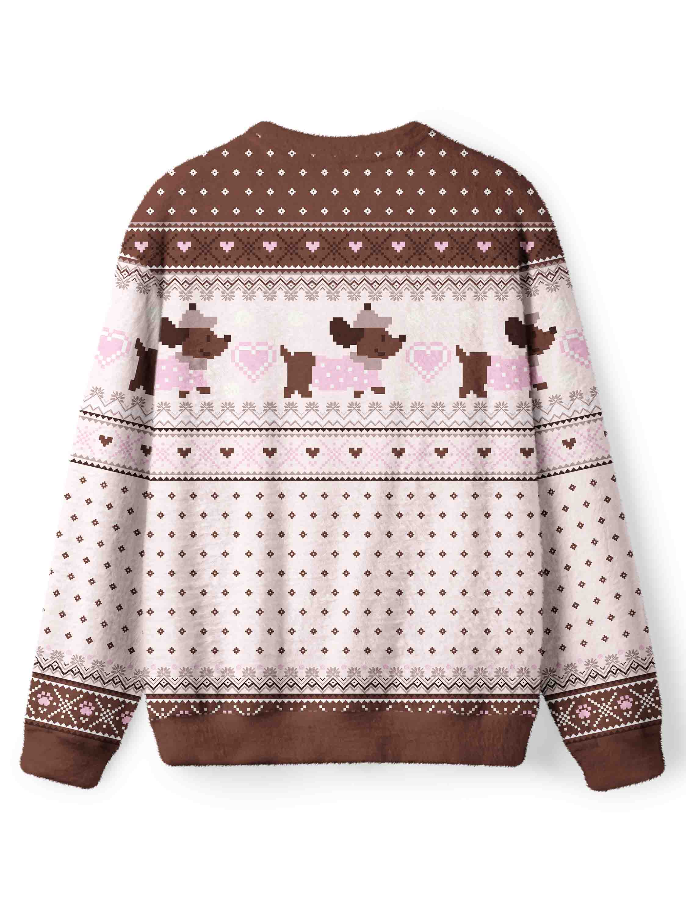 Cherryswing Women's Pixel Dog and Heart Nordic Fuzzy Crew Neck Sweater