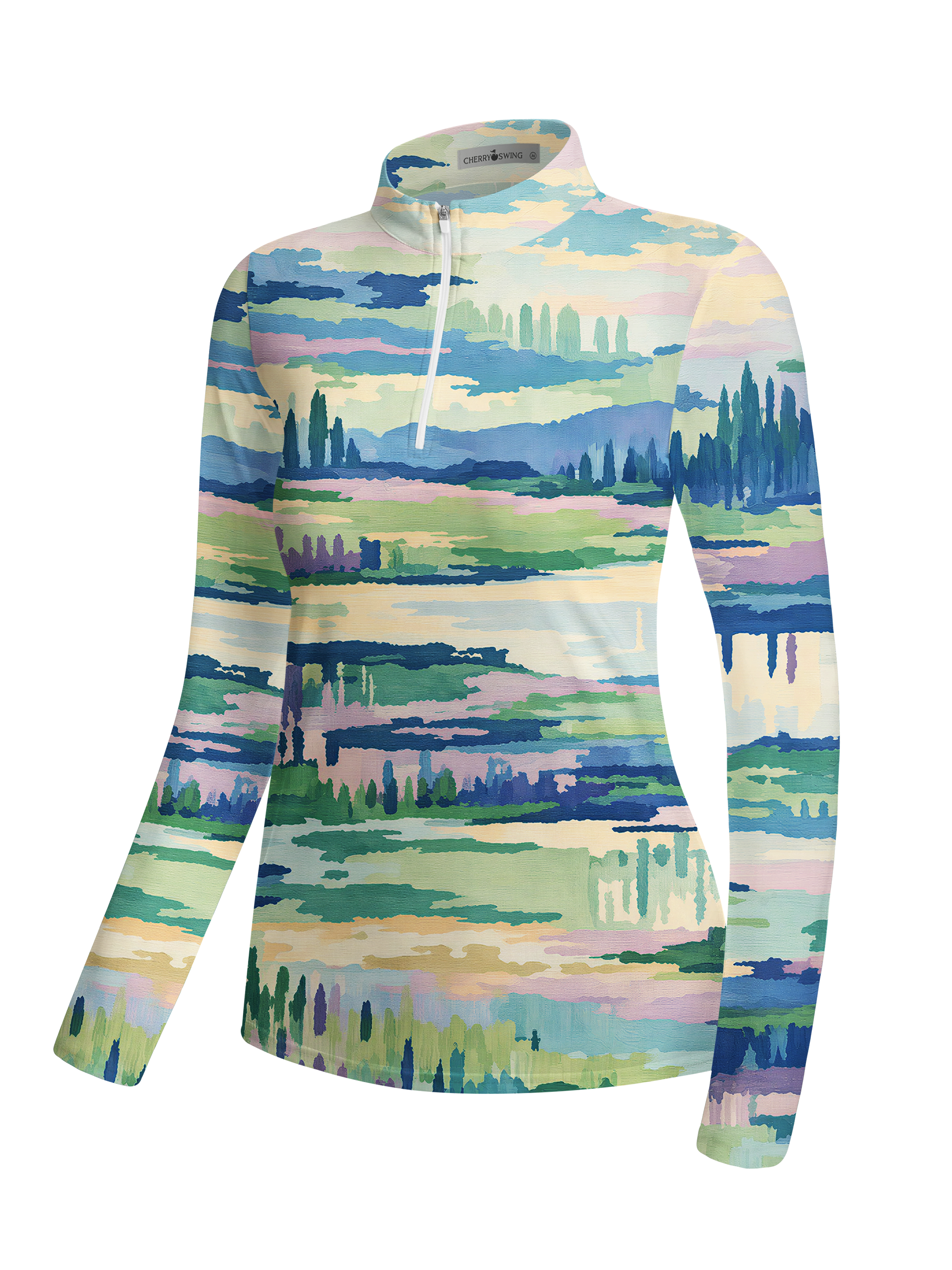 Cherryswing Women's Abstract Landscape Pastel Long Sleeve Golf Shirt