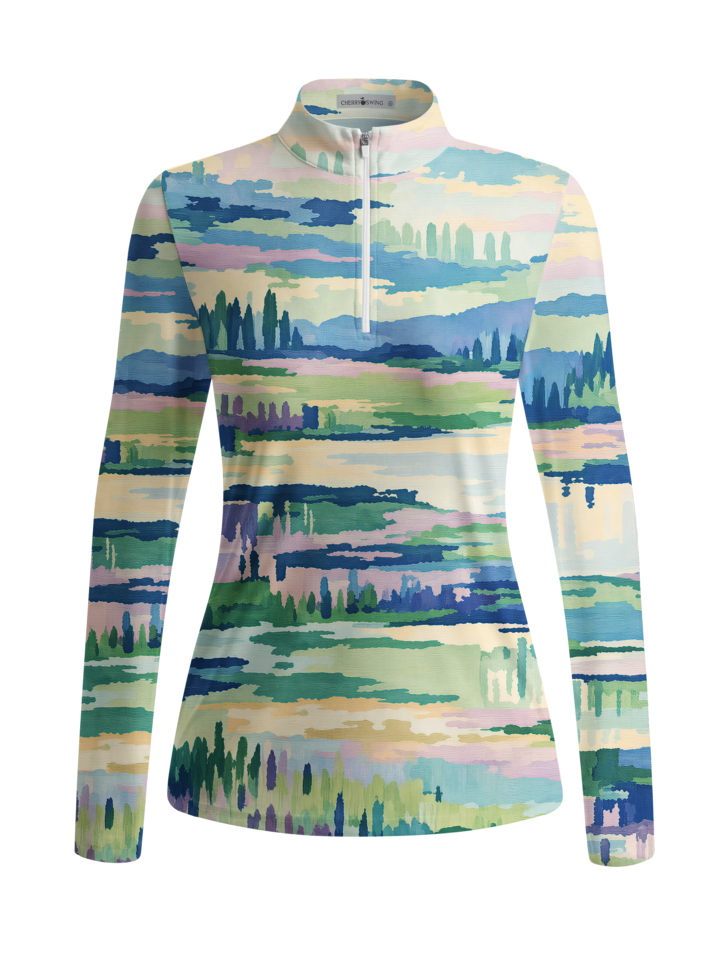 Cherryswing Women's Abstract Landscape Pastel Long Sleeve Golf Shirt