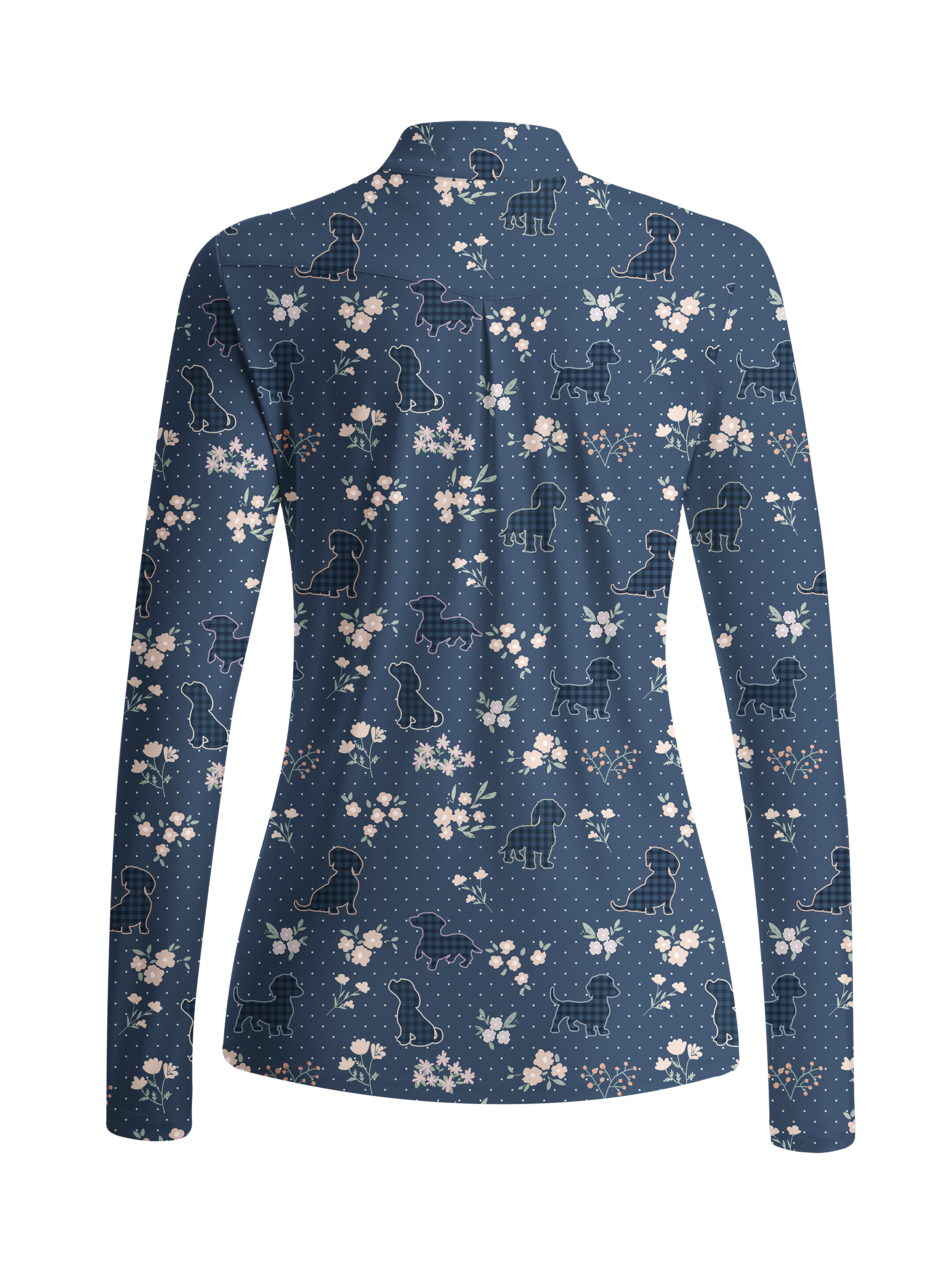 Cherryswing Women's Plaid Puppy and Floral Ditsy Long Sleeve Golf Shirt