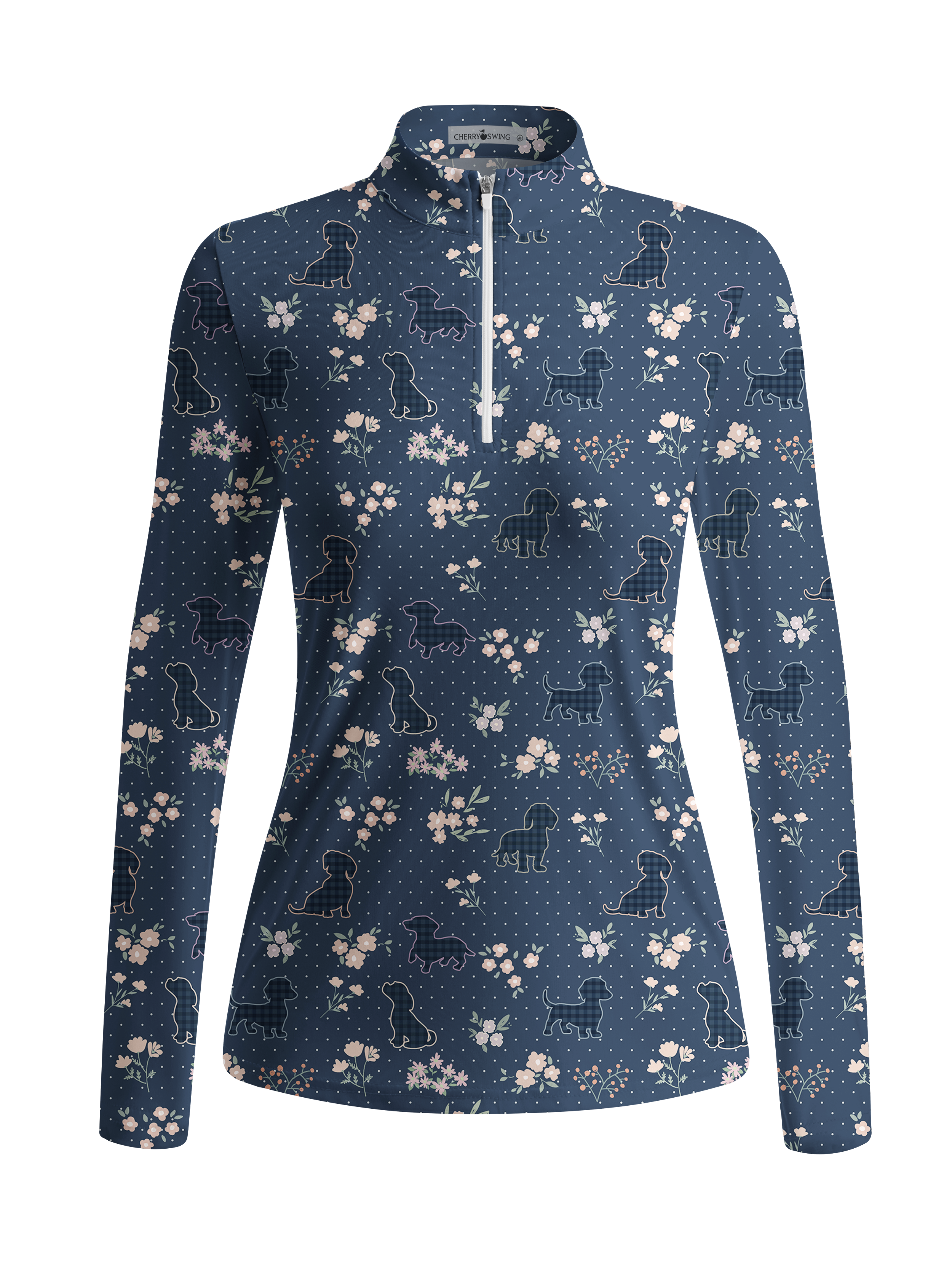 Cherryswing Women's Plaid Puppy and Floral Ditsy Long Sleeve Golf Shirt
