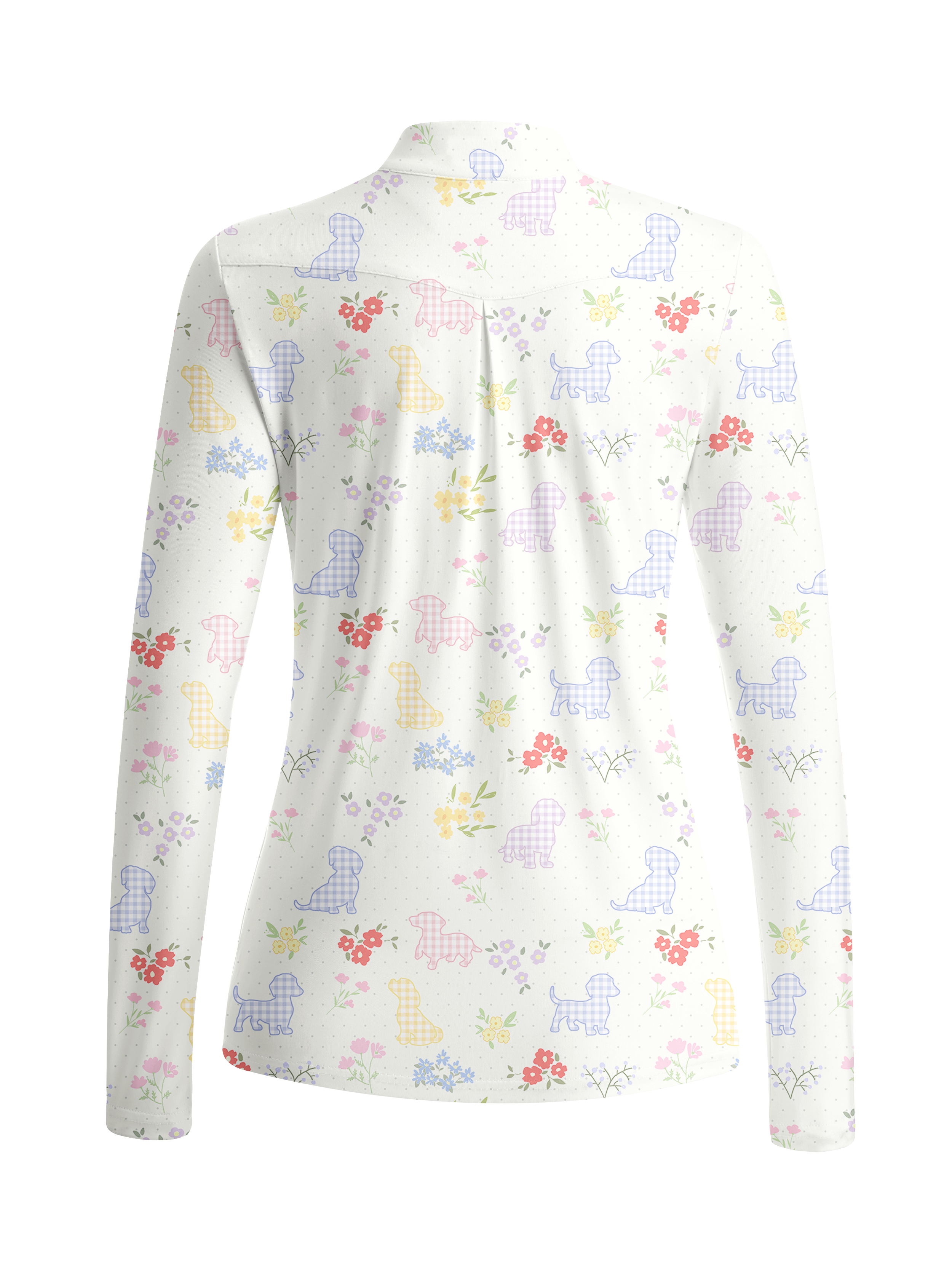 Cherryswing Women's Plaid Puppy and Floral Ditsy Long Sleeve Golf Shirt