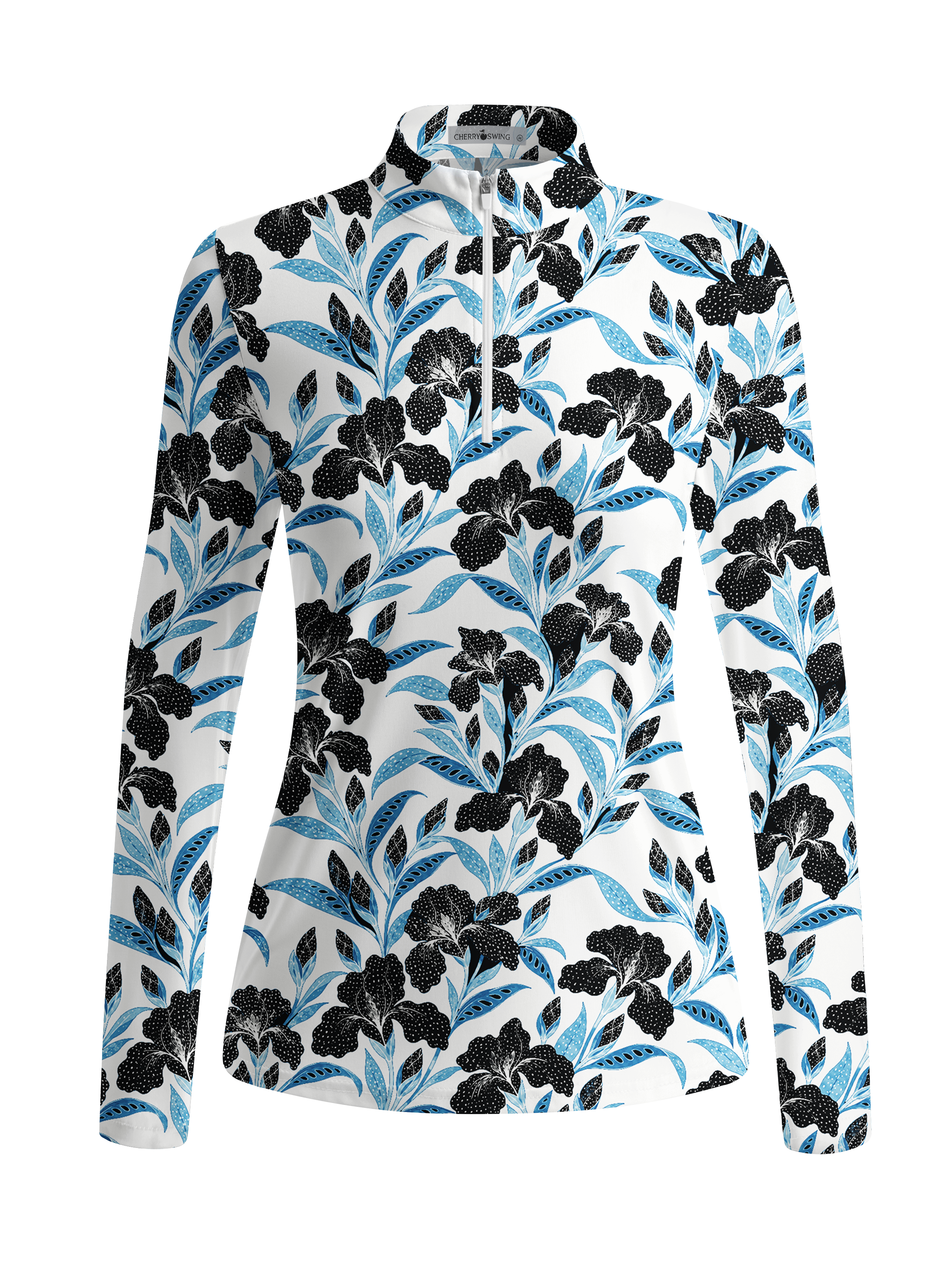 Cherryswing Women's Graphic Botanical and Leafy Pattern Long Sleeve Golf Shirt