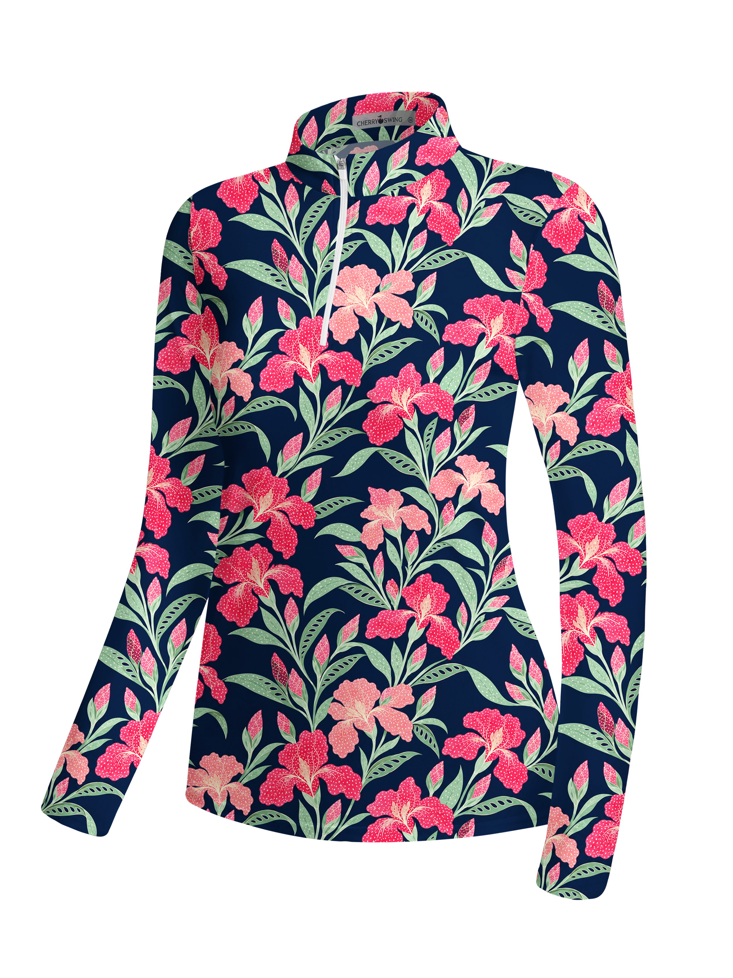 Cherryswing Women's Graphic Botanical and Leafy Pattern Long Sleeve Golf Shirt