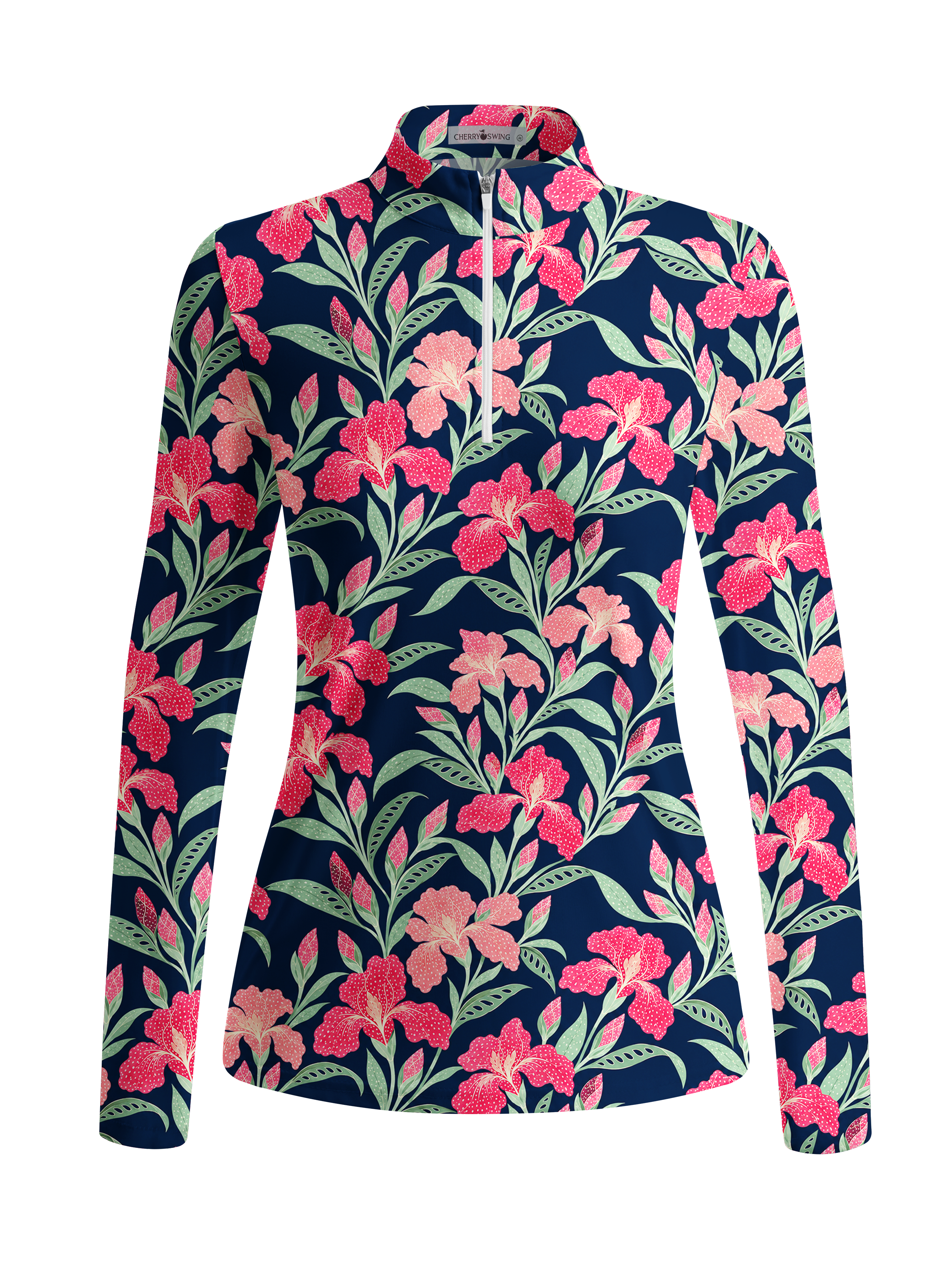Cherryswing Women's Graphic Botanical and Leafy Pattern Long Sleeve Golf Shirt