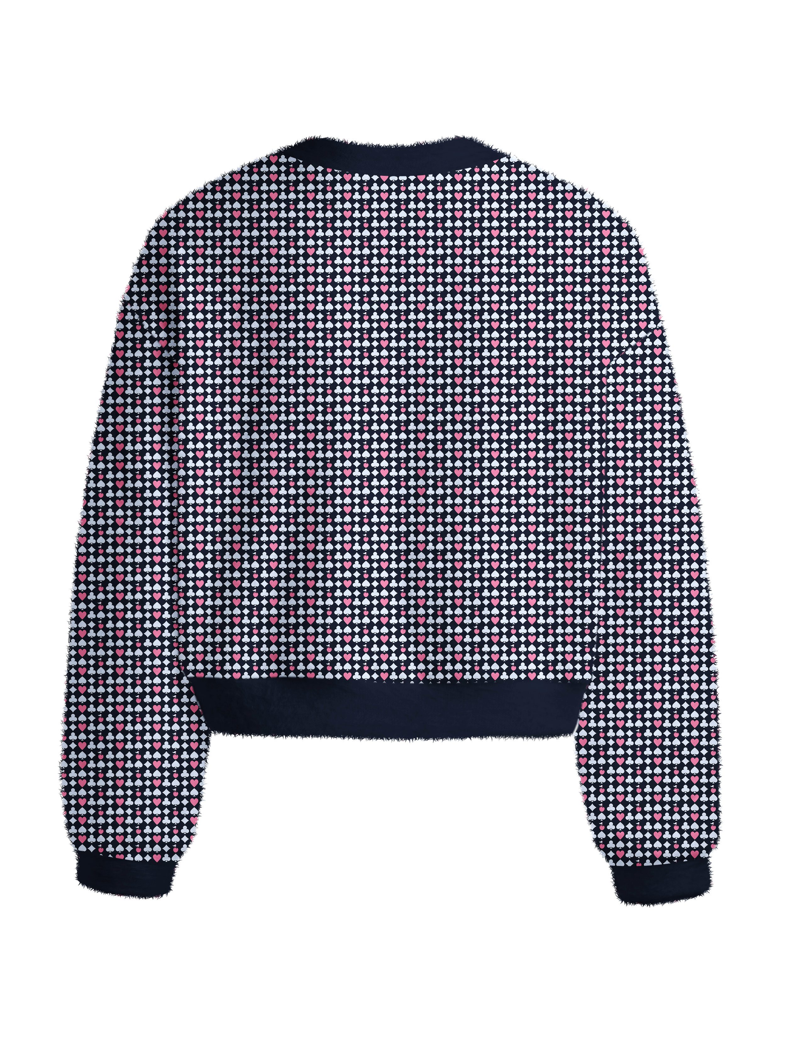 Cherryswing Women's Poker Print Fuzzy Knit Sweater