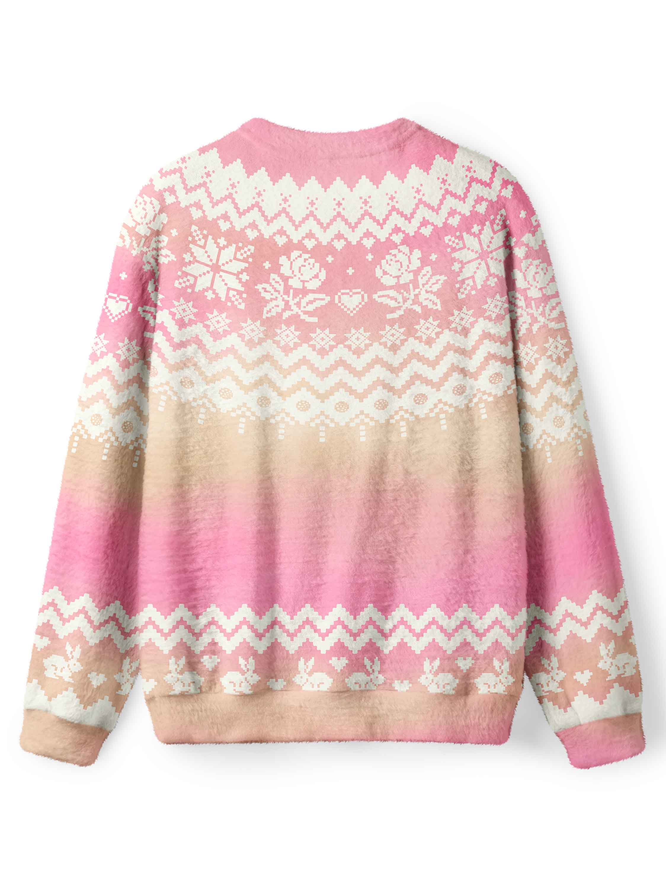 Cherryswing Women's Pixel Rose Fuzzy Crew Neck Sweater