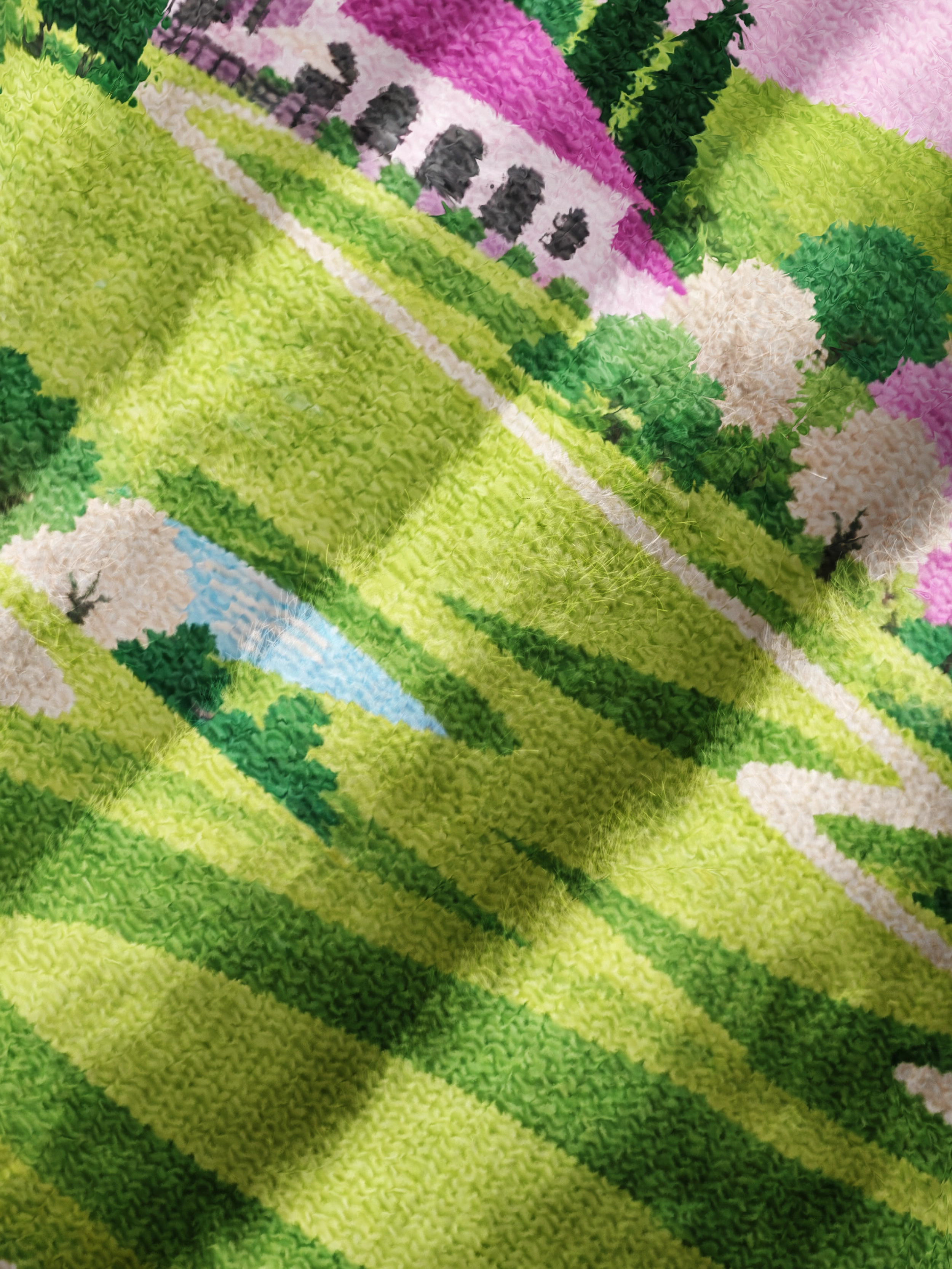 Cherryswing Women's Pastoral Landscape Fuzzy Knit Golf Sweater