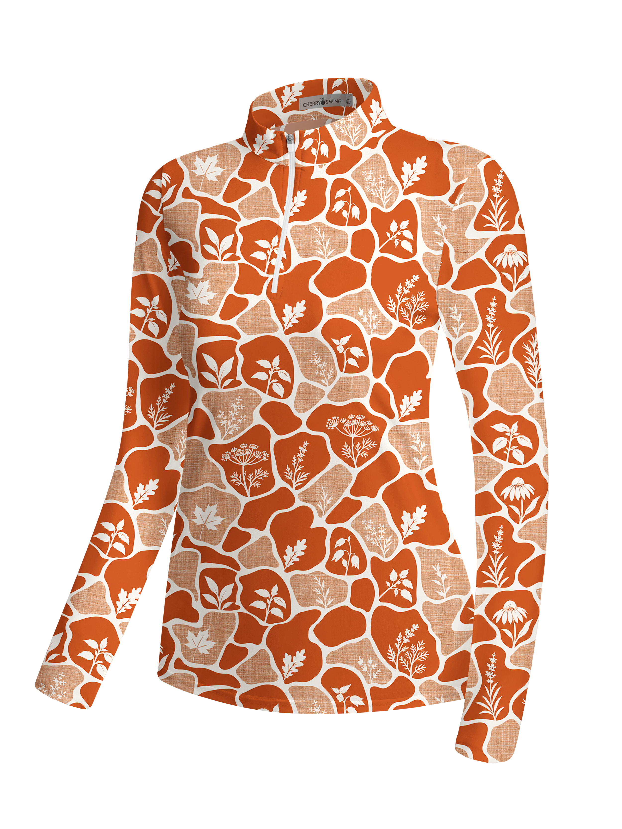 Cherryswing Women's Botanical Silhouette Pattern Long Sleeve Golf Shirt