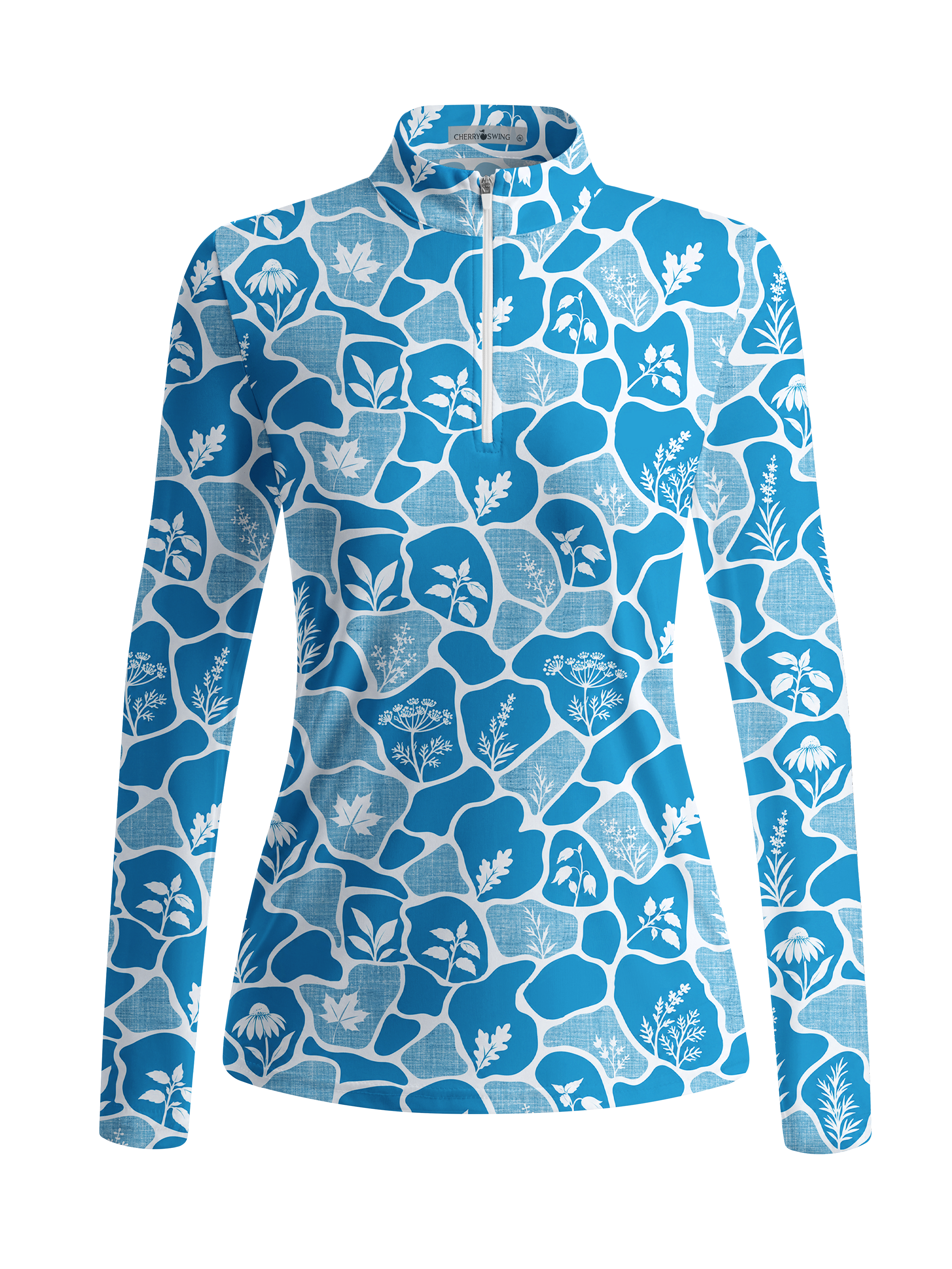 Cherryswing Women's Botanical Silhouette Pattern Long Sleeve Golf Shirt