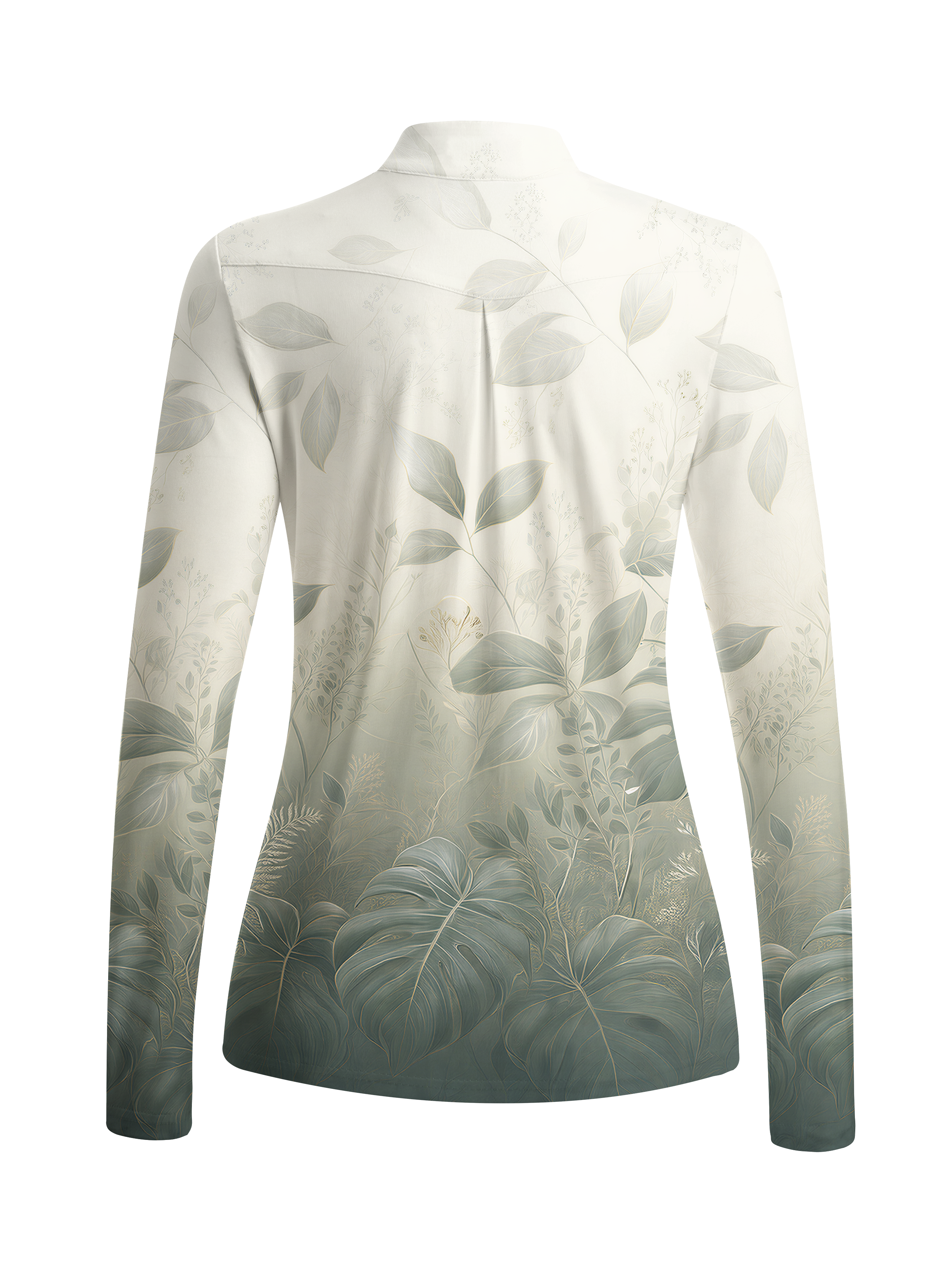 Cherryswing Women's Botanical Leaf Pattern Long Sleeve Golf Shirt