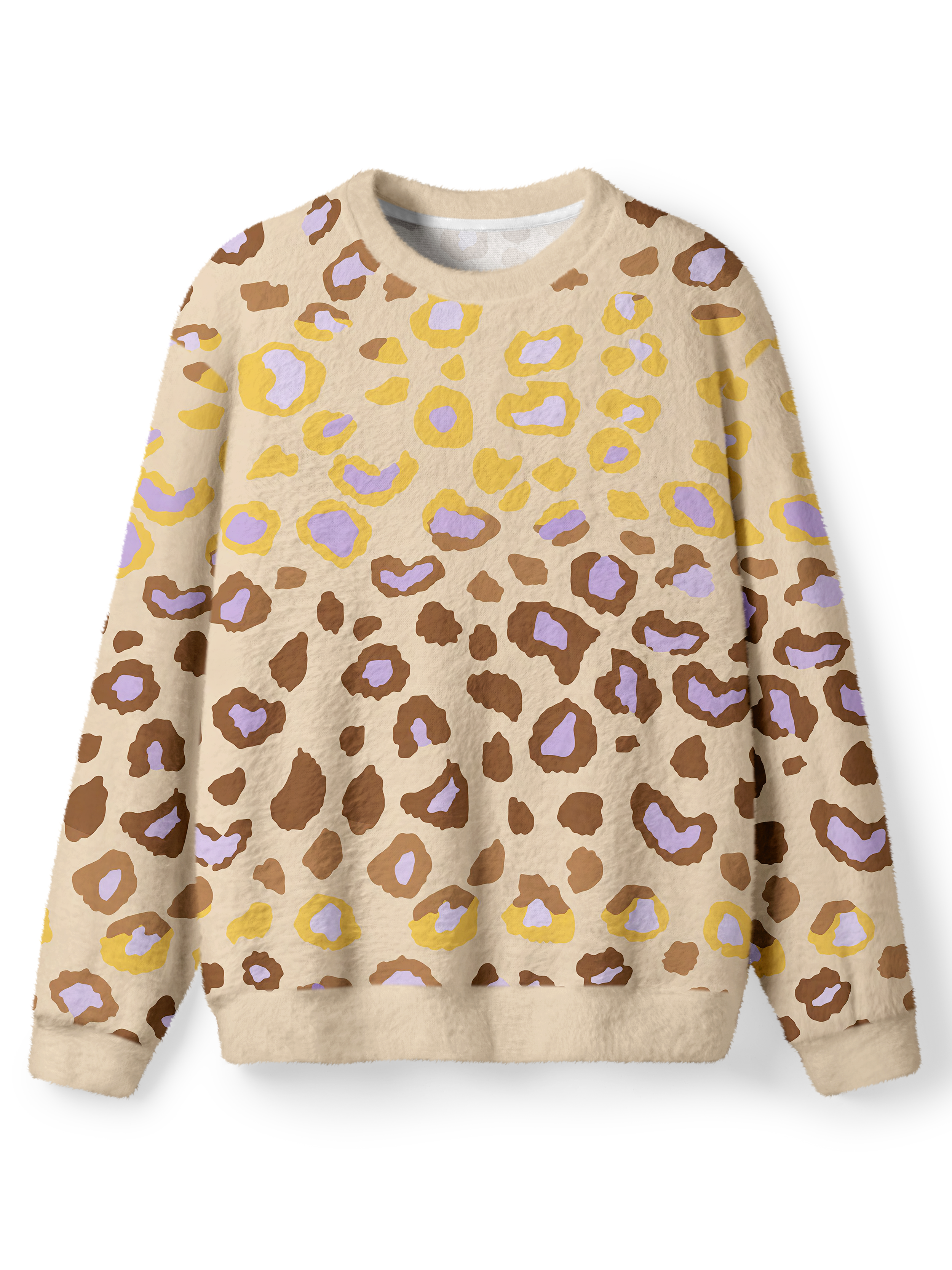 Cherryswing Women's Whimsical Leopard Fuzzy Crew Neck Sweater