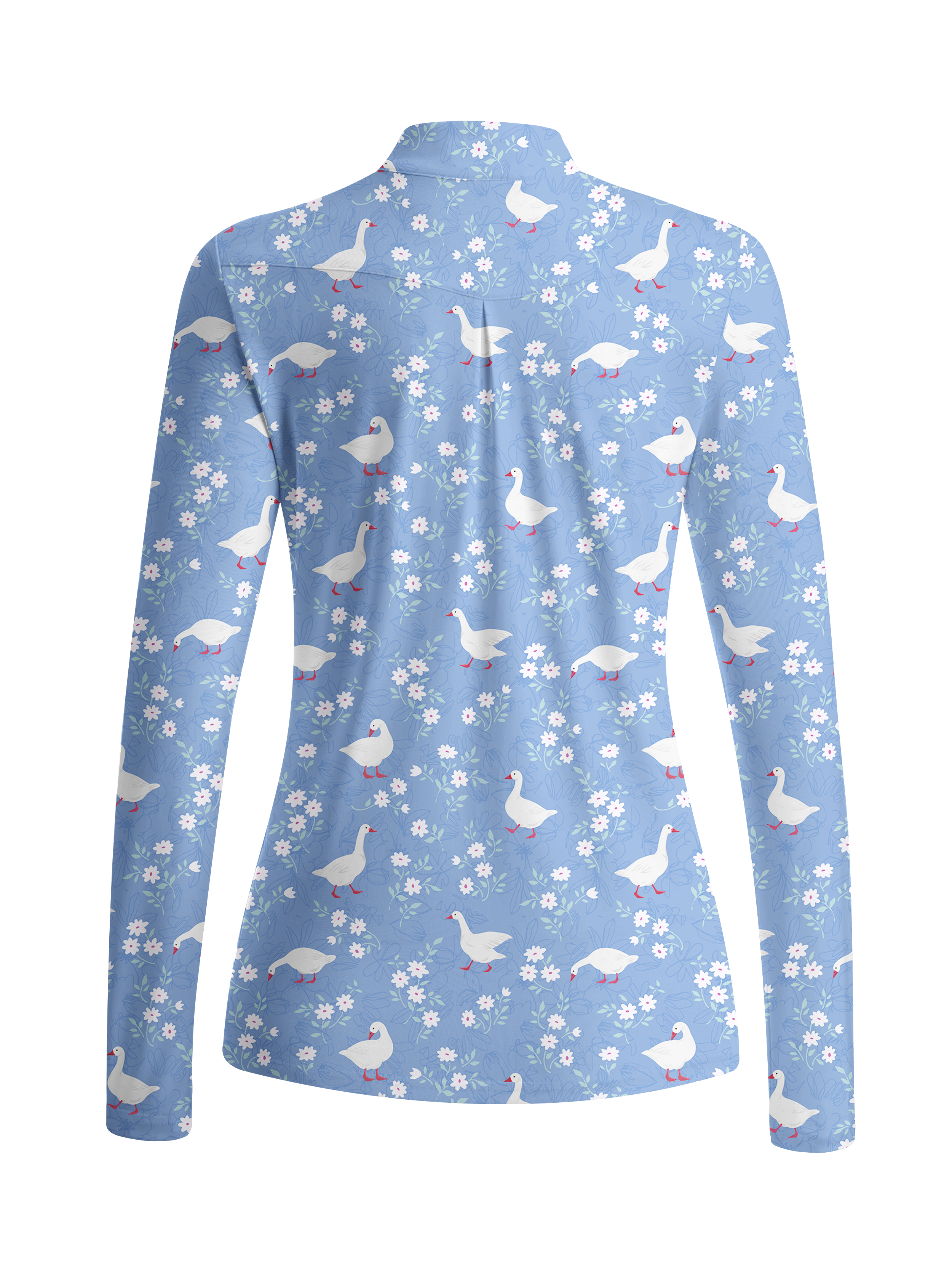 Cherryswing Women's Pastoral Goose and Floral Pattern Long Sleeve Golf Shirt