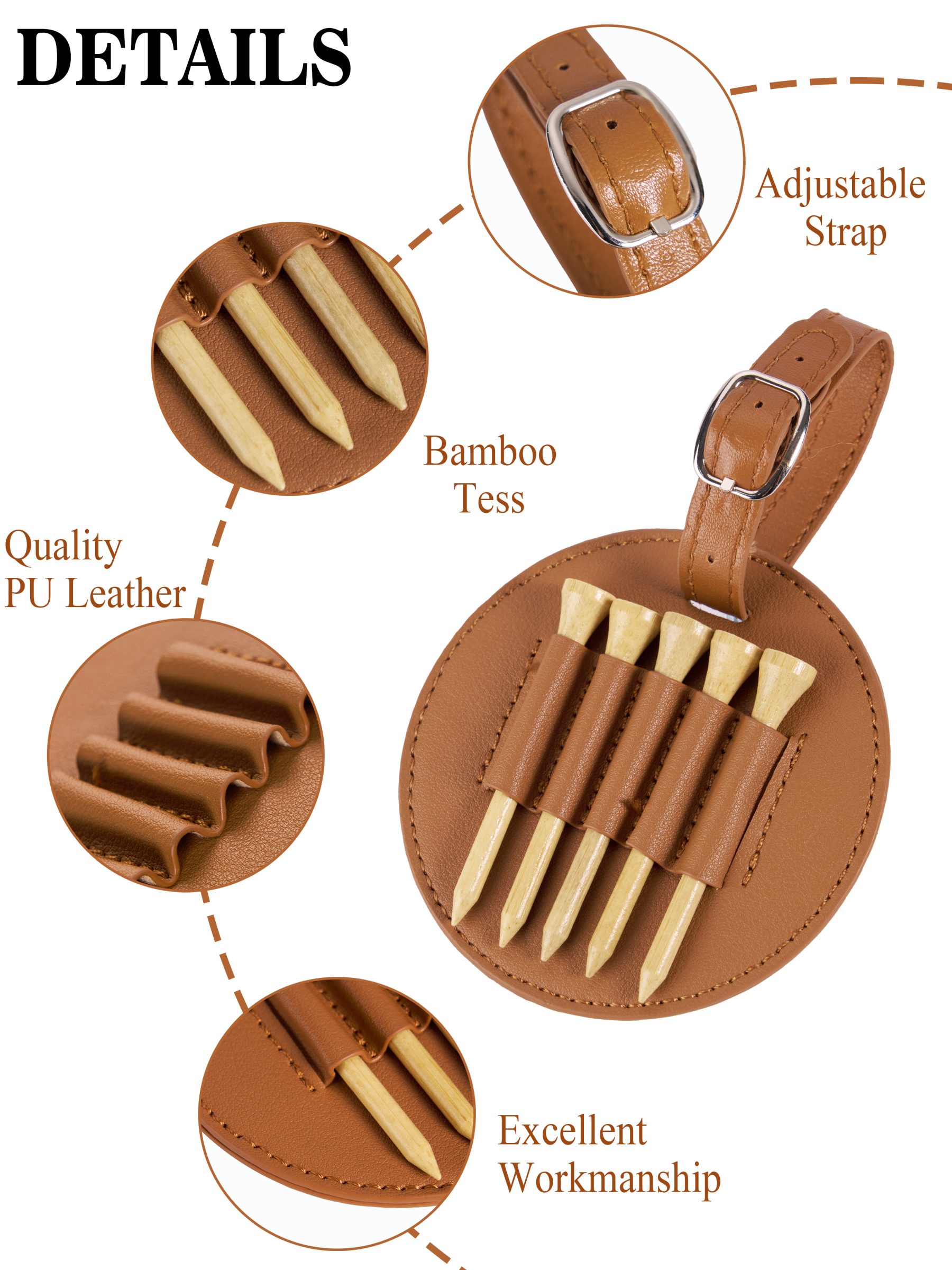 Cherryswing Leather Golf Tee Holder with Wood Golf Tees