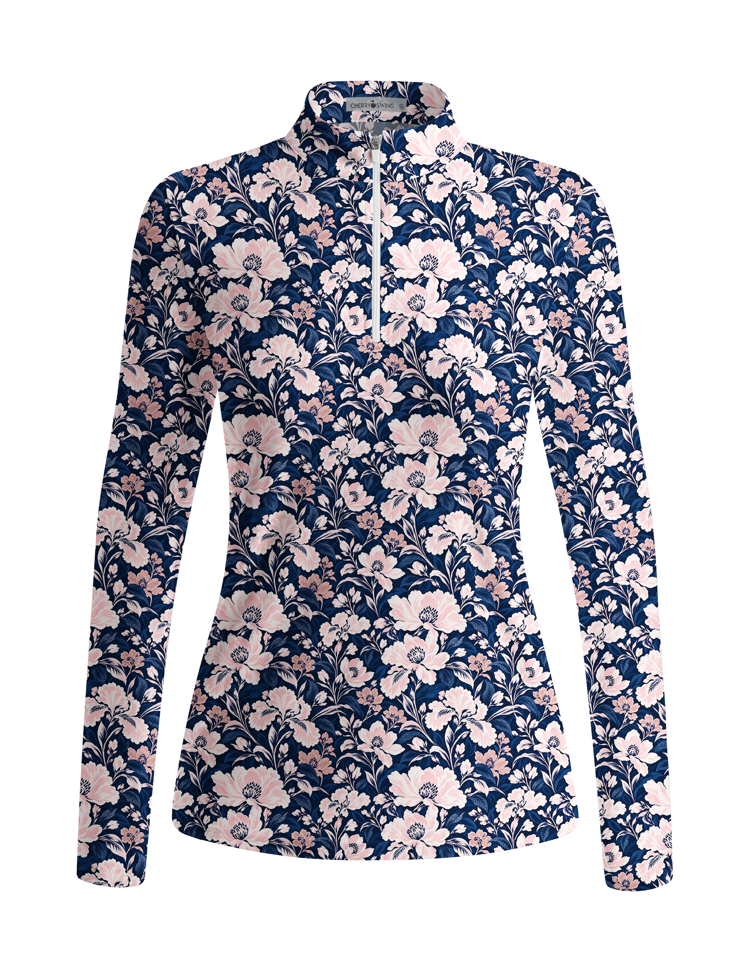 Cherryswing Women's Gradient Color FlowersLong Sleeve Golf Polo