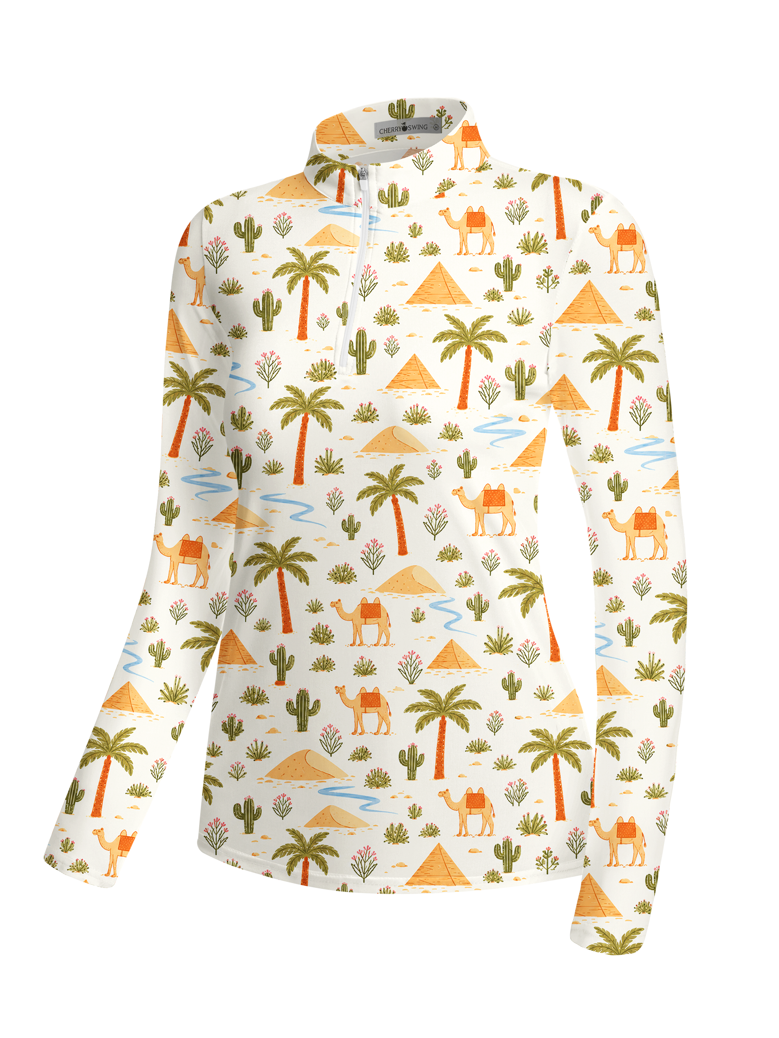 Cherryswing Women's Playful Desert Adventure Pattern Long Sleeve Golf Shirt