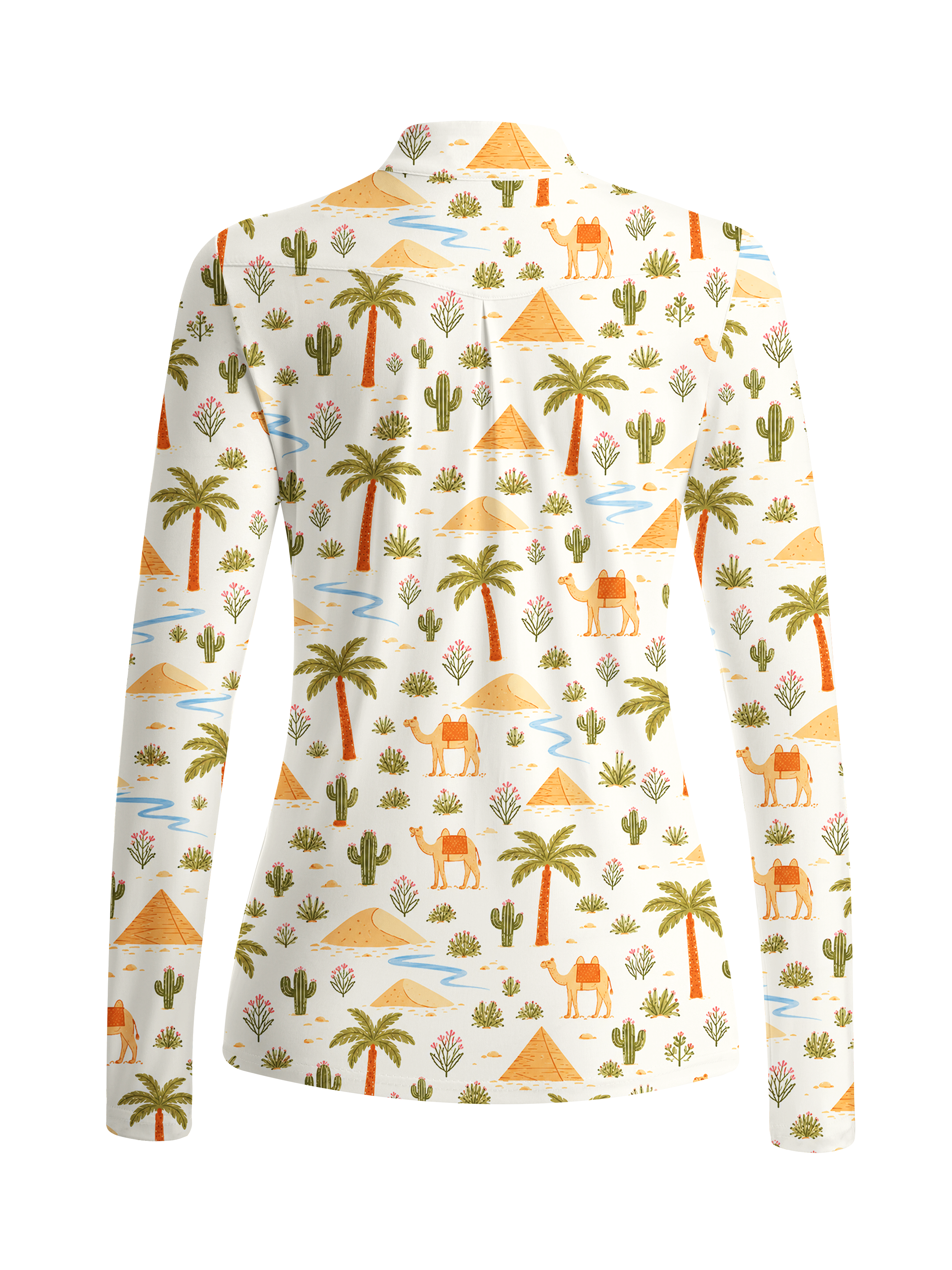 Cherryswing Women's Playful Desert Adventure Pattern Long Sleeve Golf Shirt