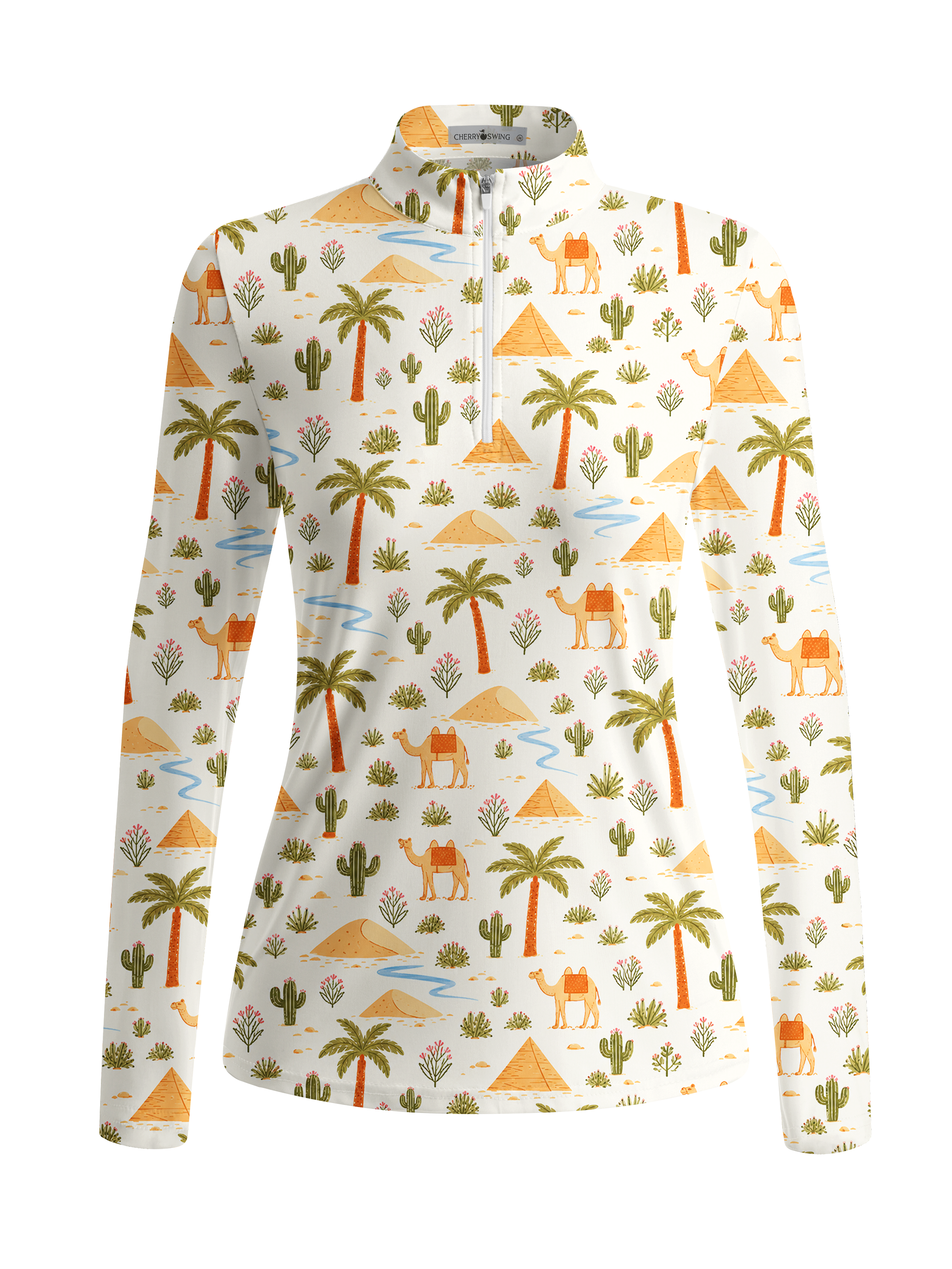 Cherryswing Women's Playful Desert Adventure Pattern Long Sleeve Golf Shirt