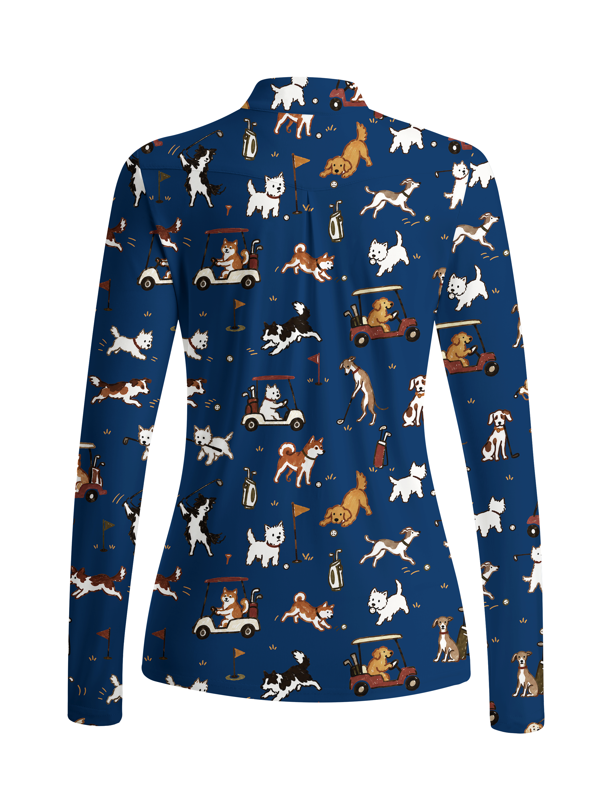 Cherryswing Women's Cute Golf Pup Novelty Print Long Sleeve Golf Shirt