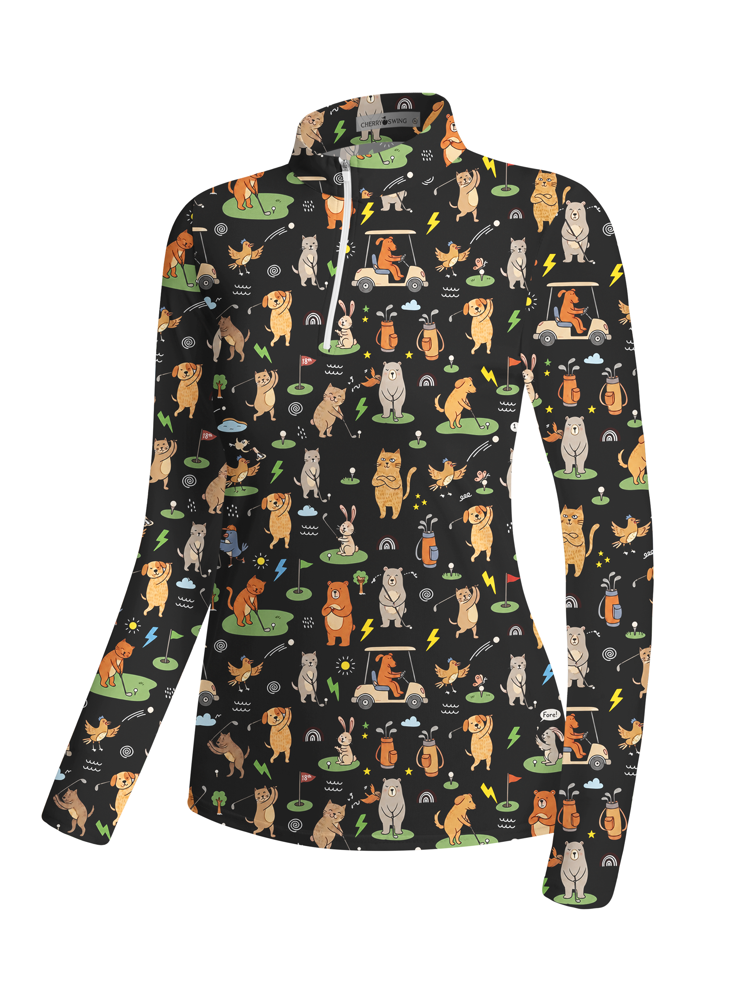 Cherryswing Women's Playful Animal Golfers Long Sleeve Golf Shirt