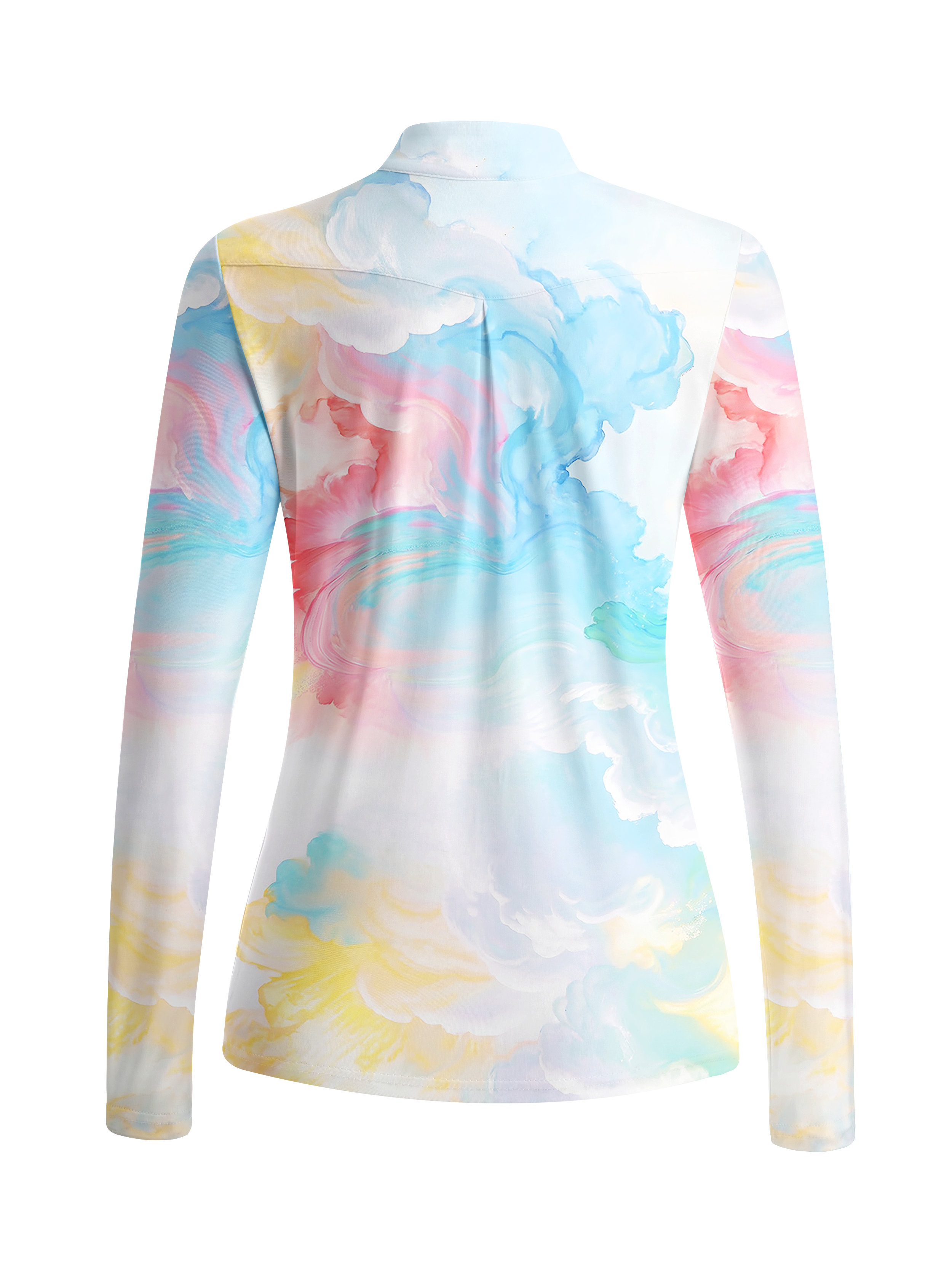 Cherryswing Women's Dreamy Watercolor Cloud Pattern Long Sleeve Golf Shirt