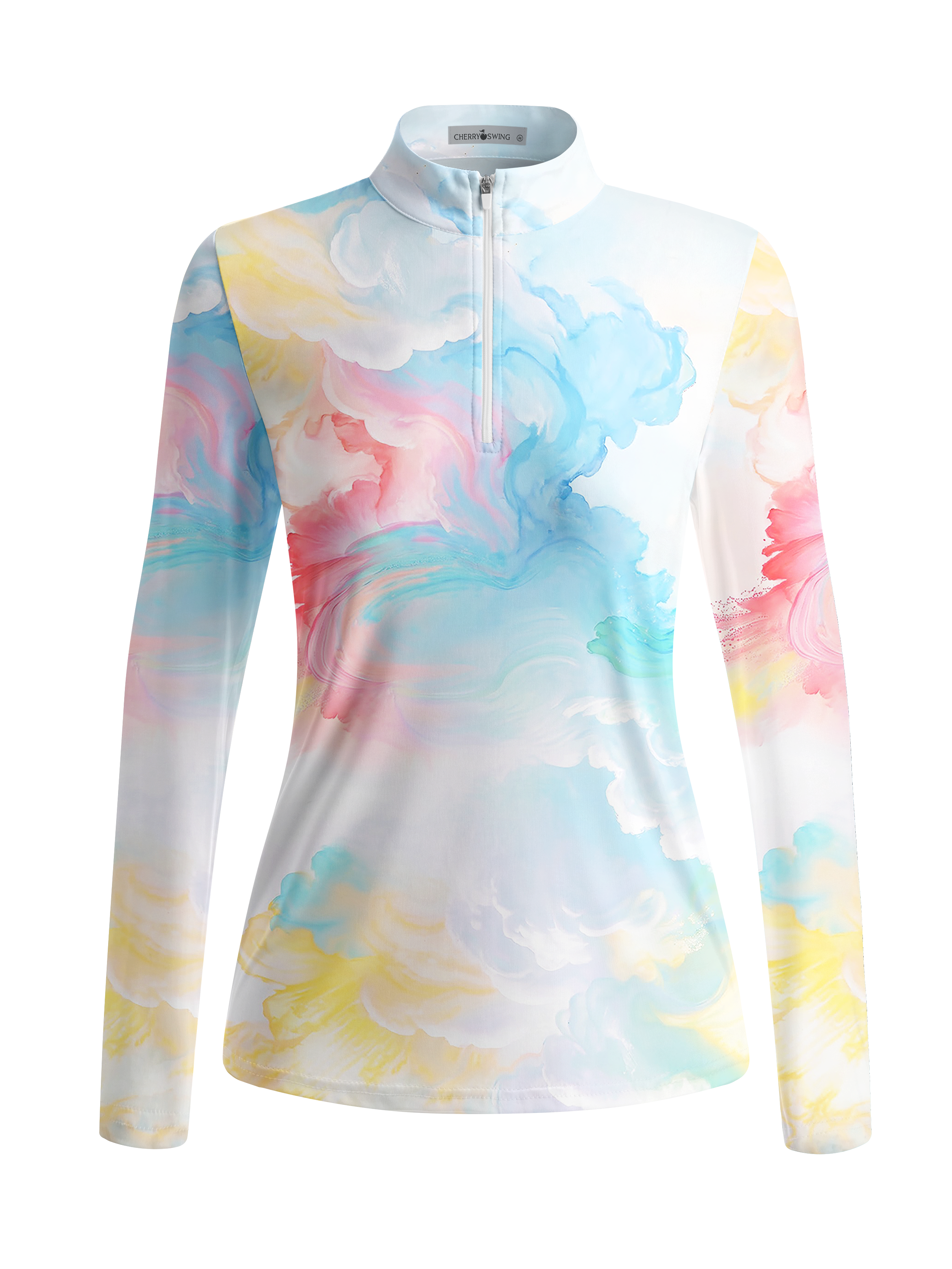 Cherryswing Women's Dreamy Watercolor Cloud Pattern Long Sleeve Golf Shirt