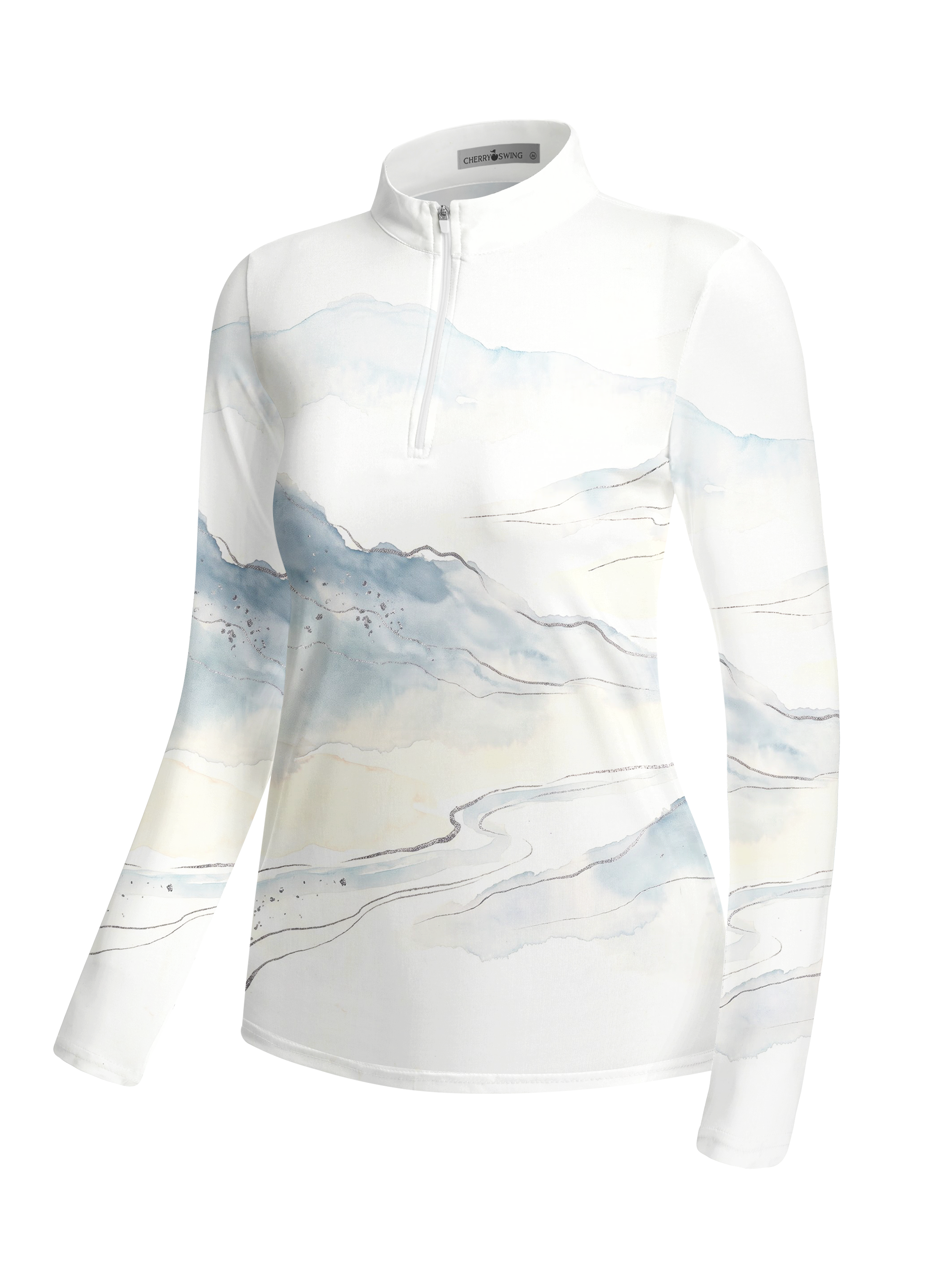 Cherryswing Women's Ink Wash Landscape Pattern Long Sleeve Golf Shirt