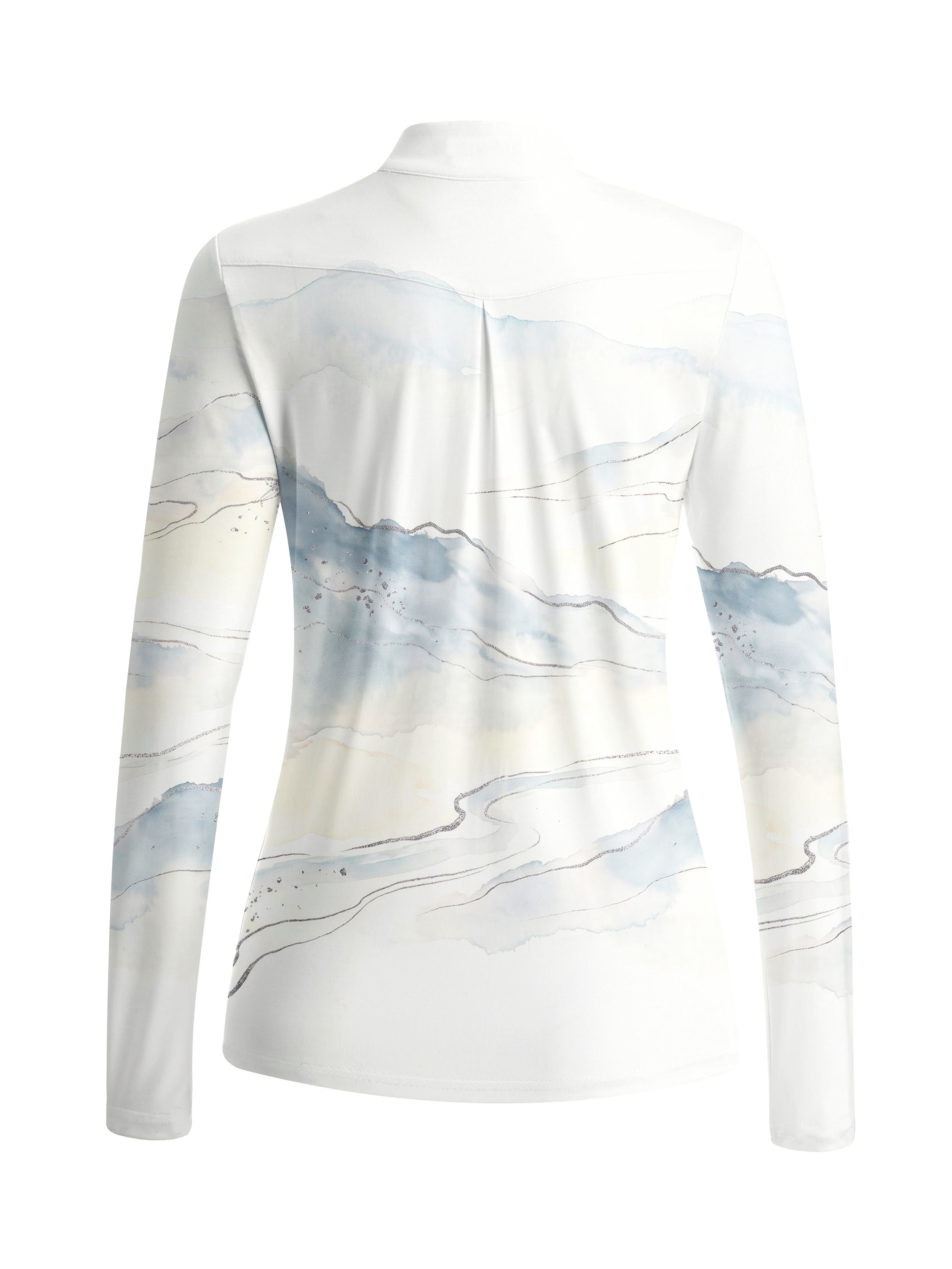 Cherryswing Women's Ink Wash Landscape Pattern Long Sleeve Golf Shirt
