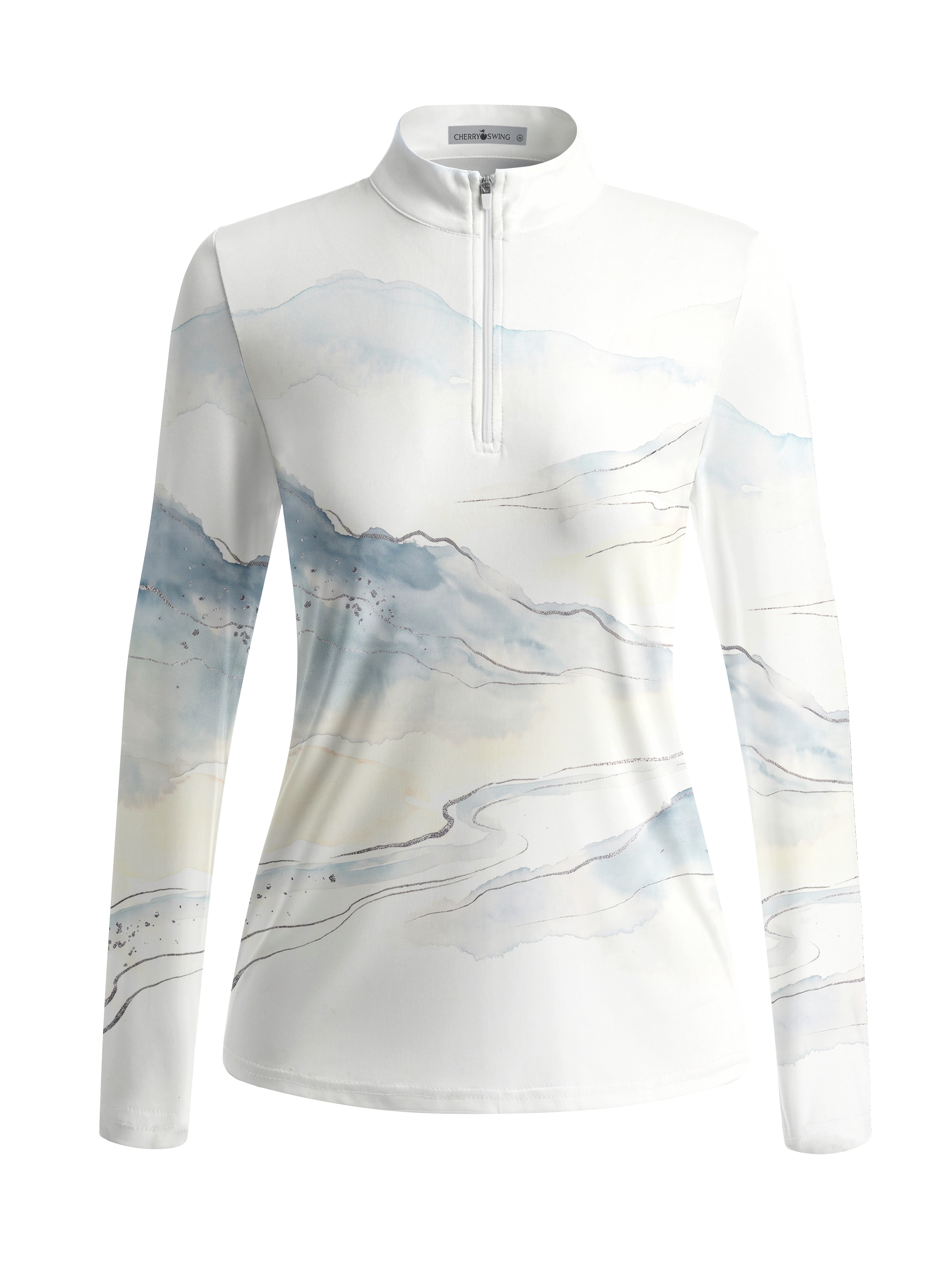 Cherryswing Women's Gradient Color FlowersLong Sleeve Golf Polo