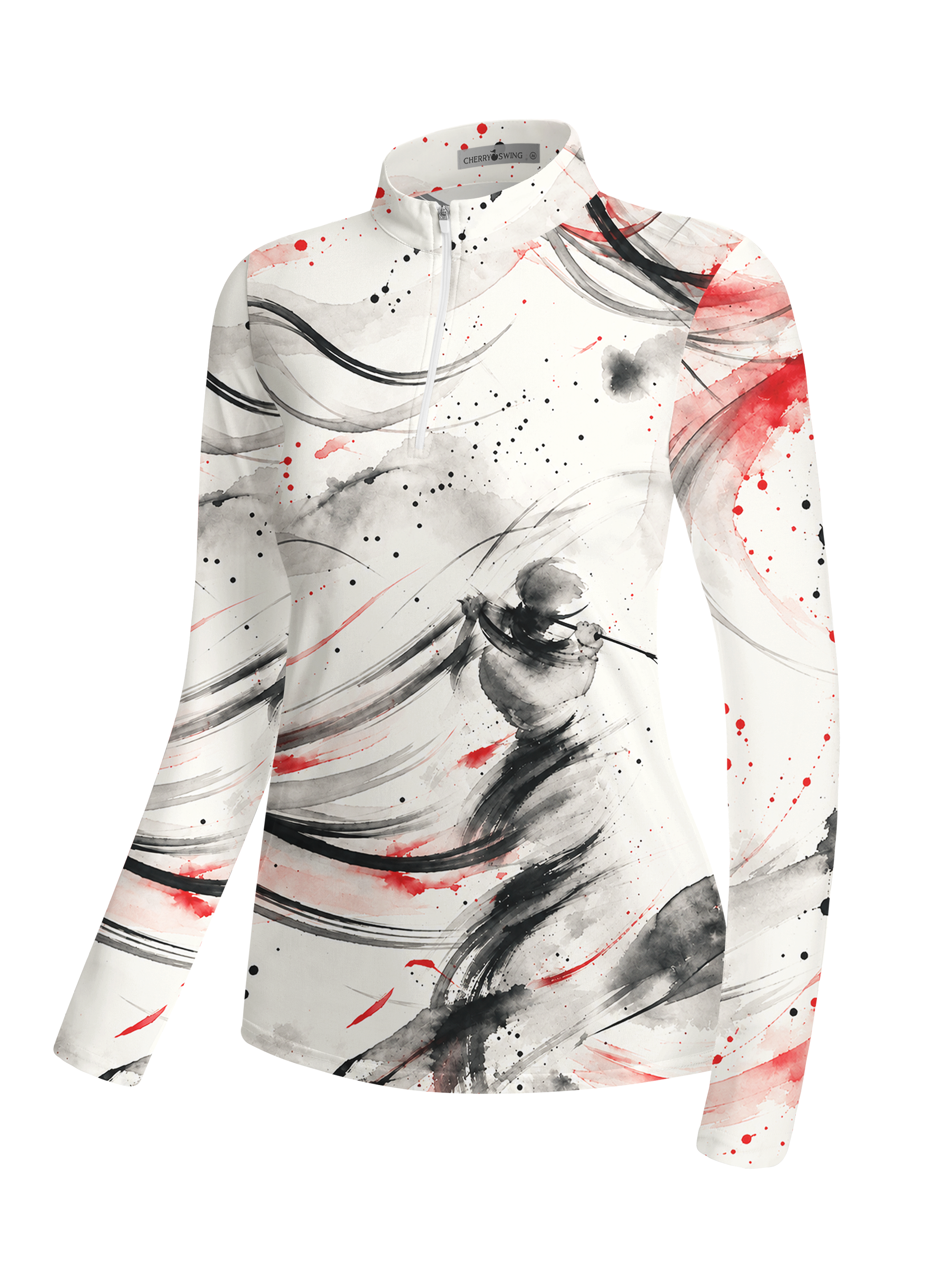 Cherryswing Women's Expressive Ink Splash Swing Long Sleeve Golf Shirt