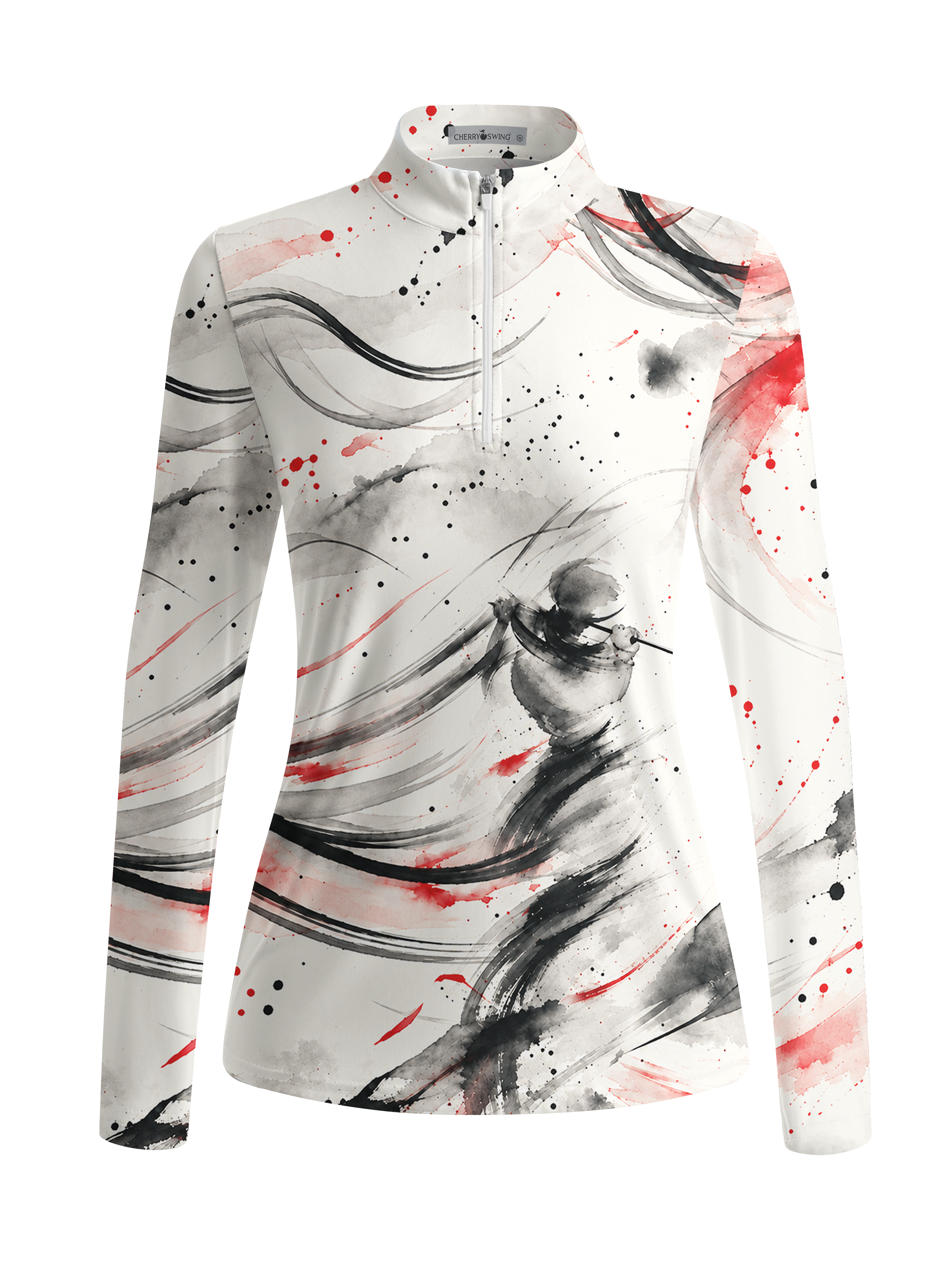 Cherryswing Women's Expressive Ink Splash Swing Long Sleeve Golf Shirt