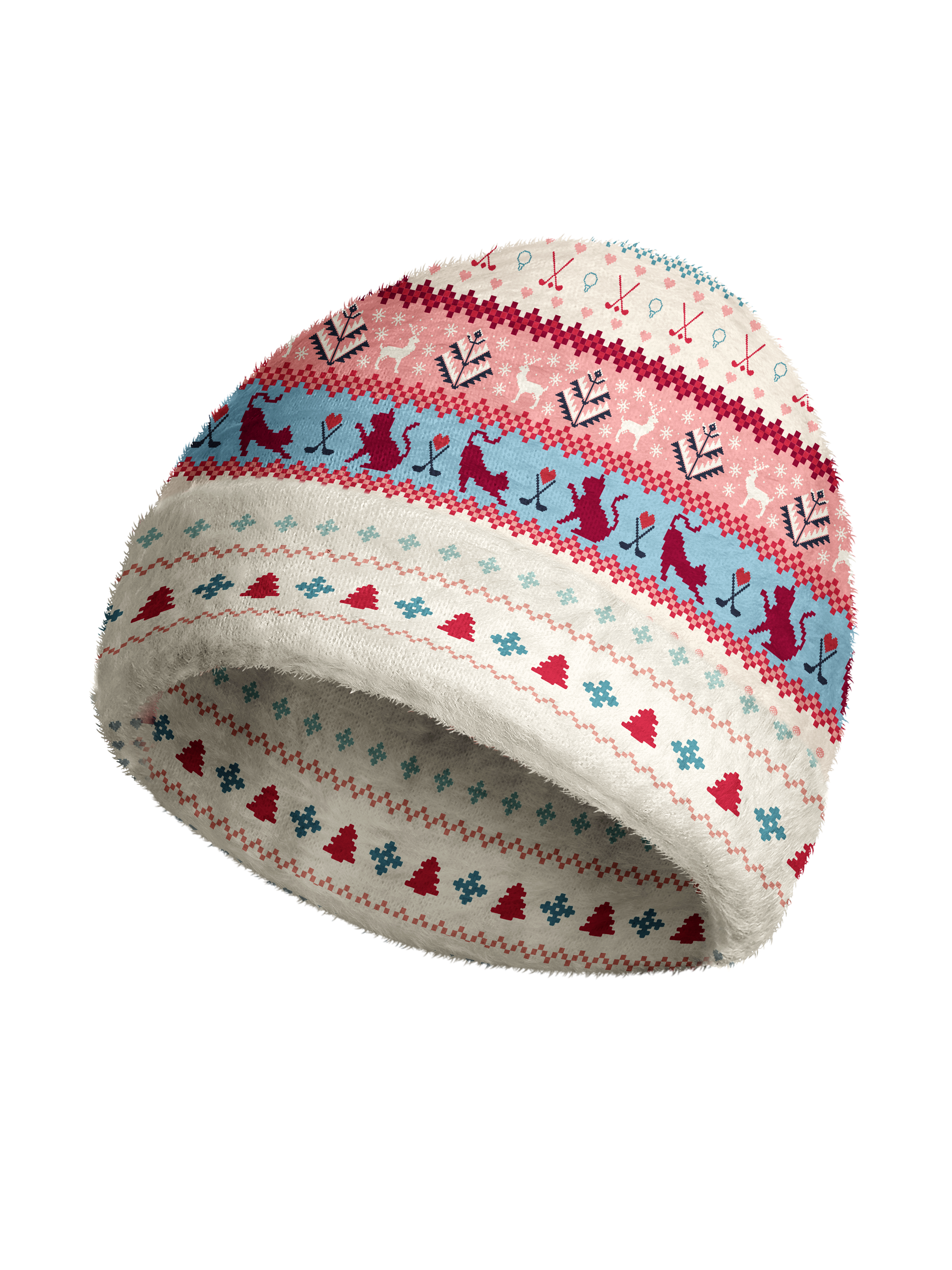 Cherryswing Women's Festive Nordic Cat and Golf Cozy Knit Golf Beanie