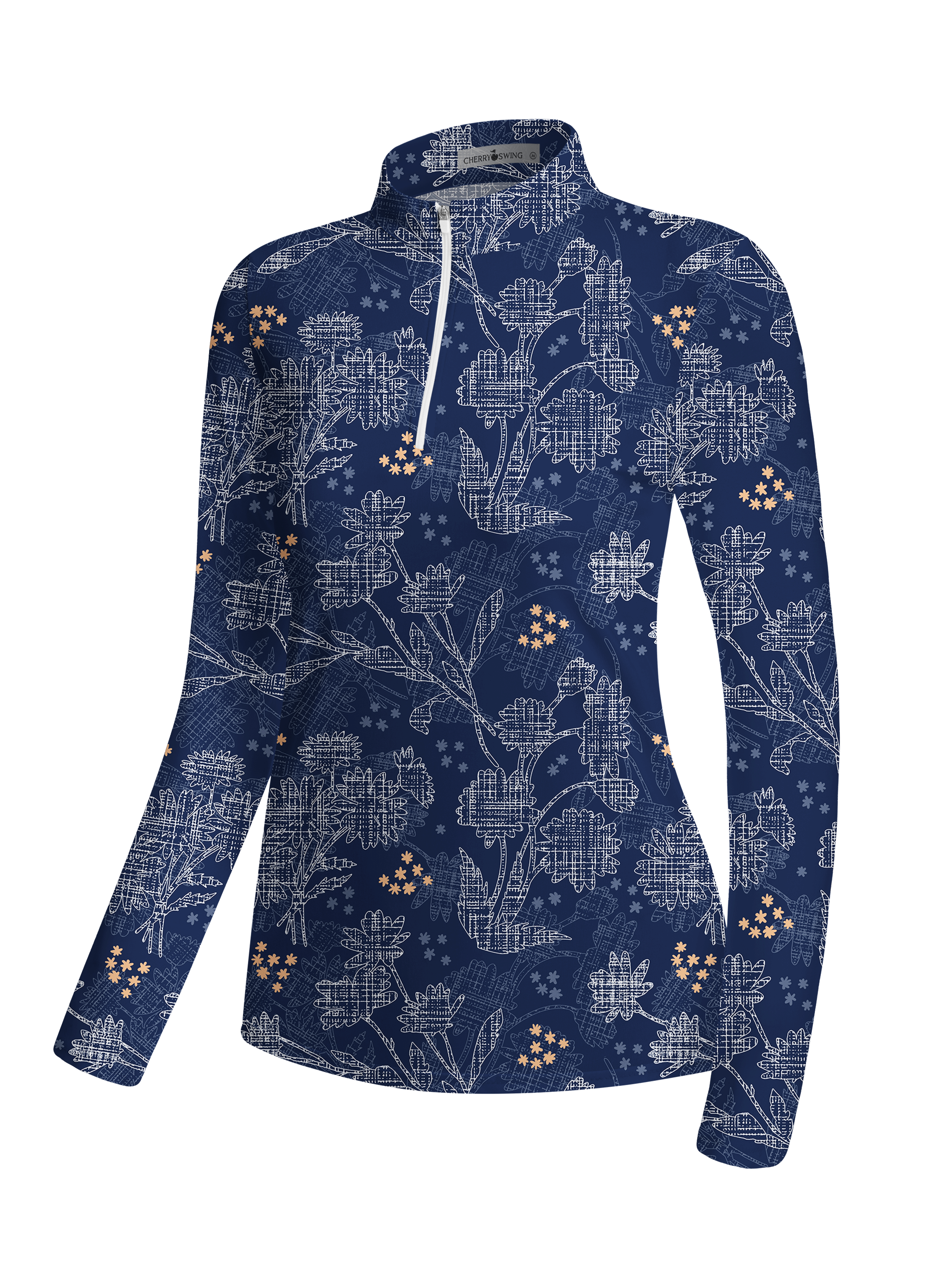 Cherryswing Women's Line Art Floral and Star Pattern Long Sleeve Golf Shirt
