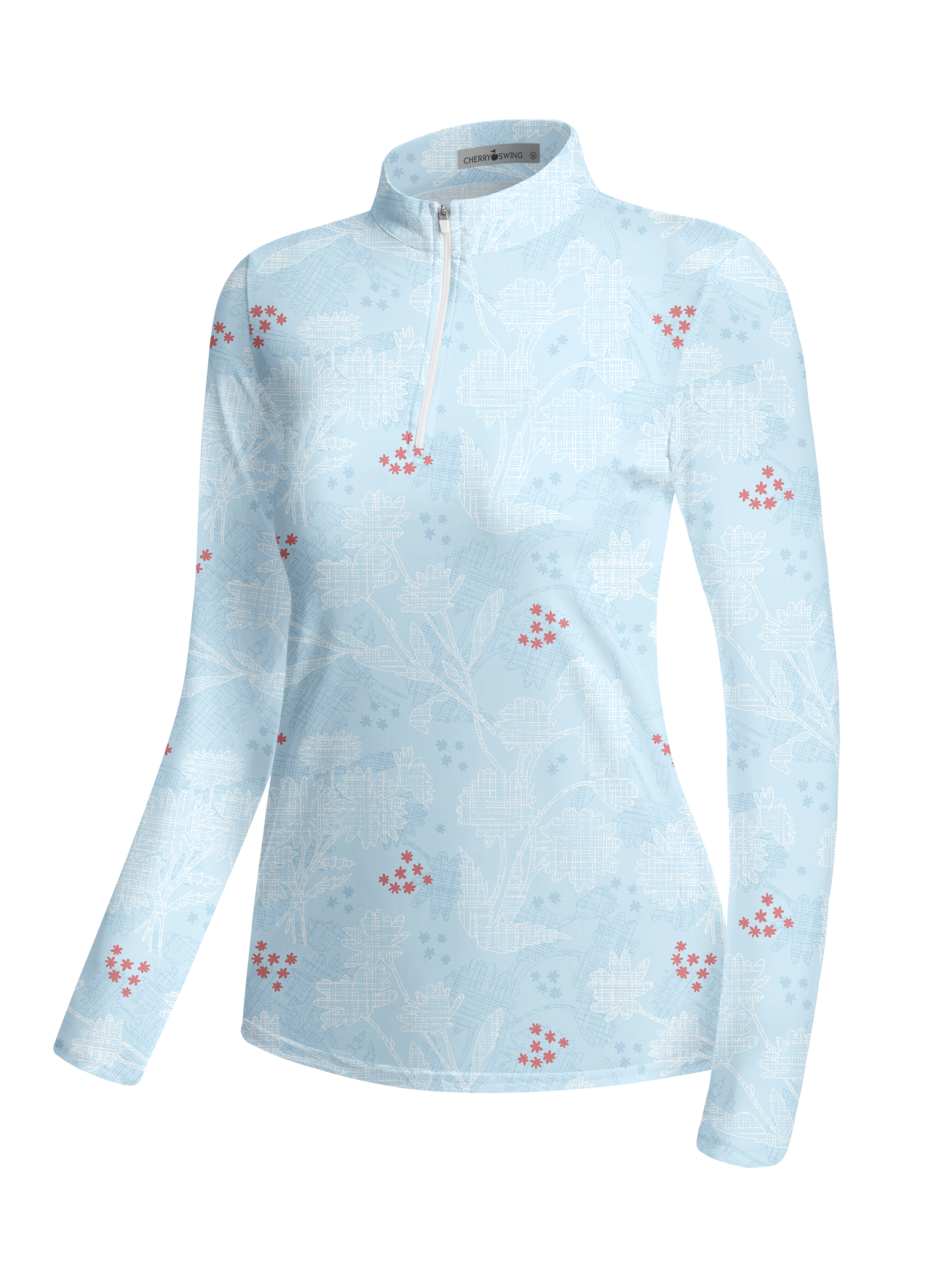 Cherryswing Women's Line Art Floral and Star Pattern Long Sleeve Golf Shirt