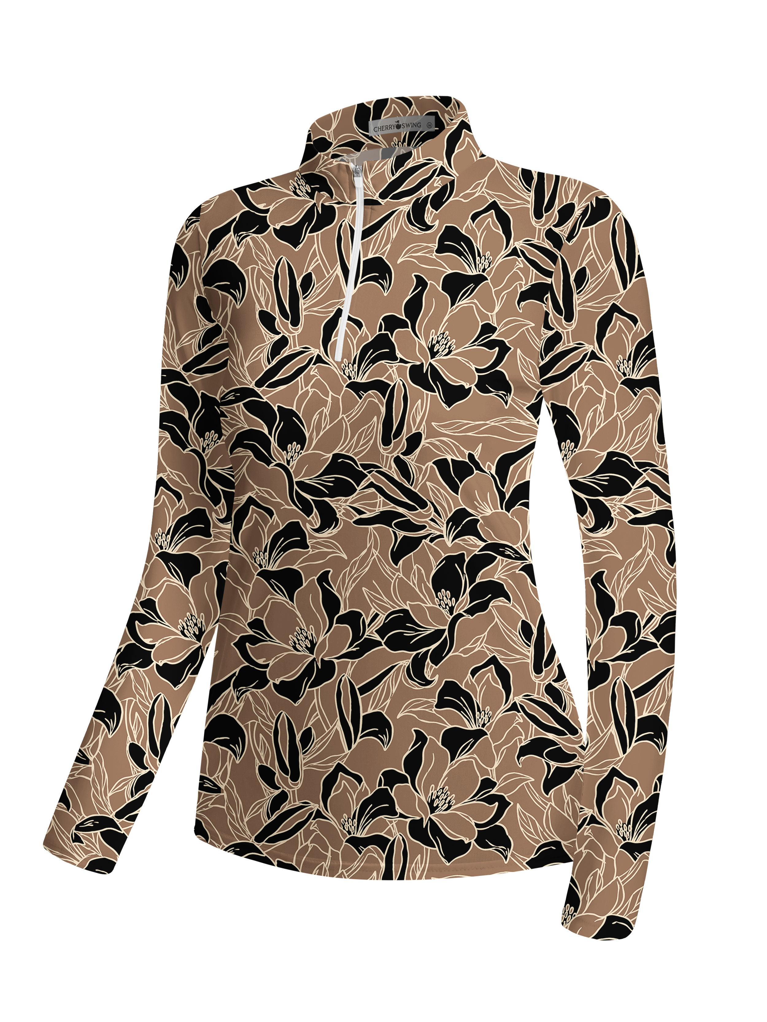 Cherryswing Women's Vintage Silhouette Floral Pattern Long Sleeve Golf Shirt